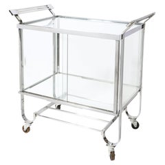 Chariot de service à deux étages en nickel poli Art déco avec portes en verre par Treitel Gratz
