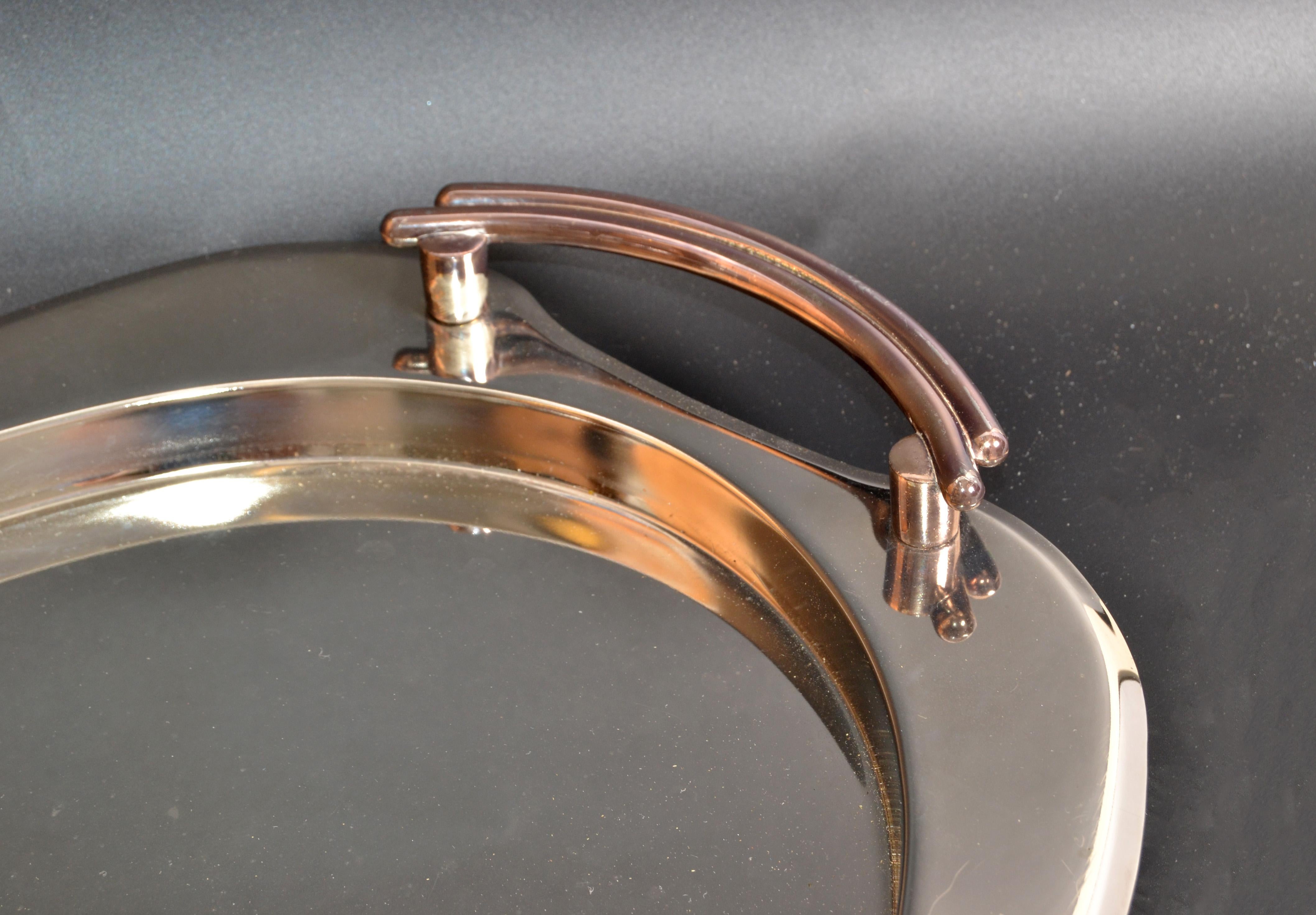 Art Deco Polished Steel & Silver Serveware Platter Barware Serving Tray 1950  For Sale 6