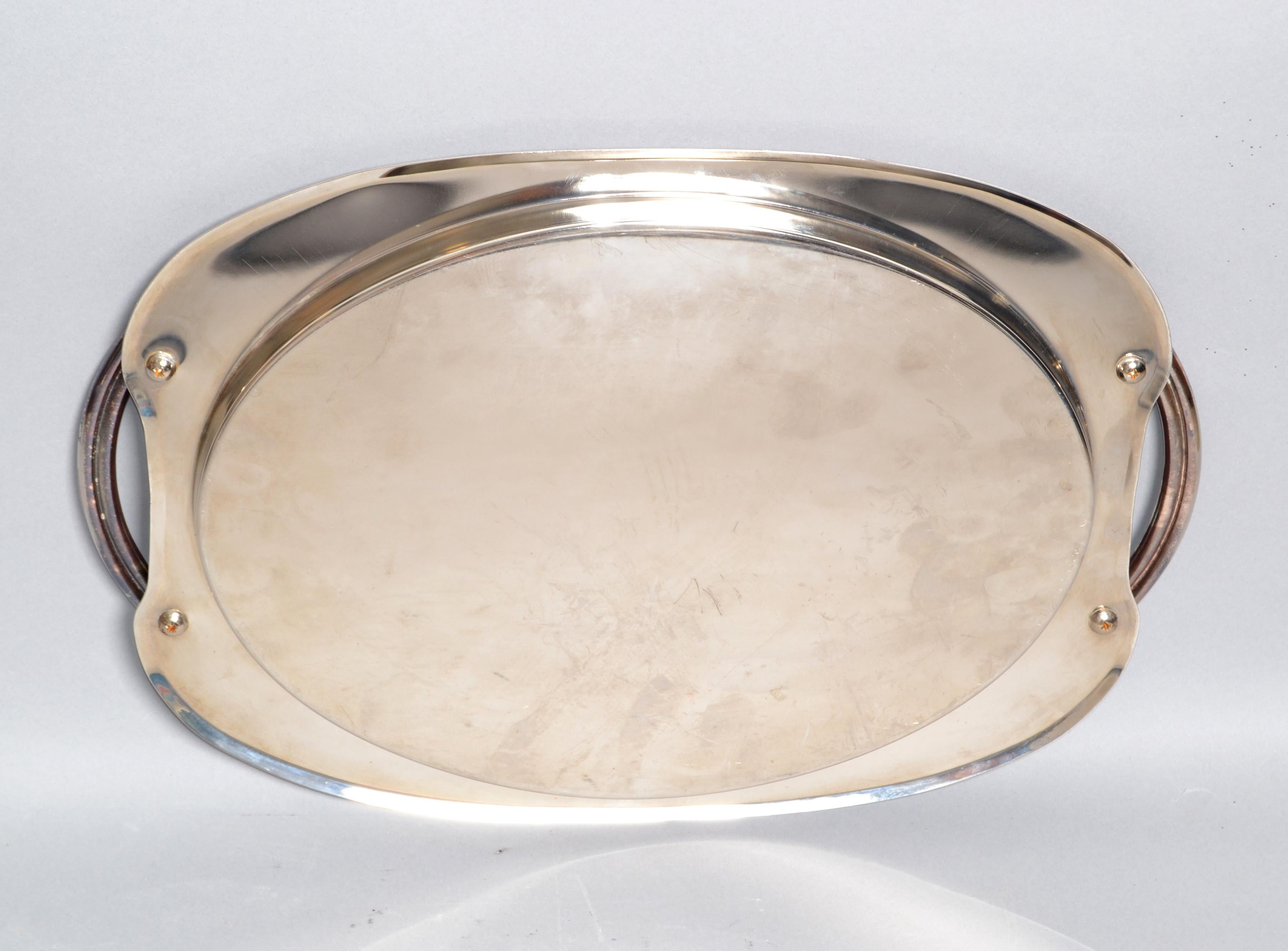 Art Deco Polished Steel & Silver Serveware Platter Barware Serving Tray 1950  For Sale 9