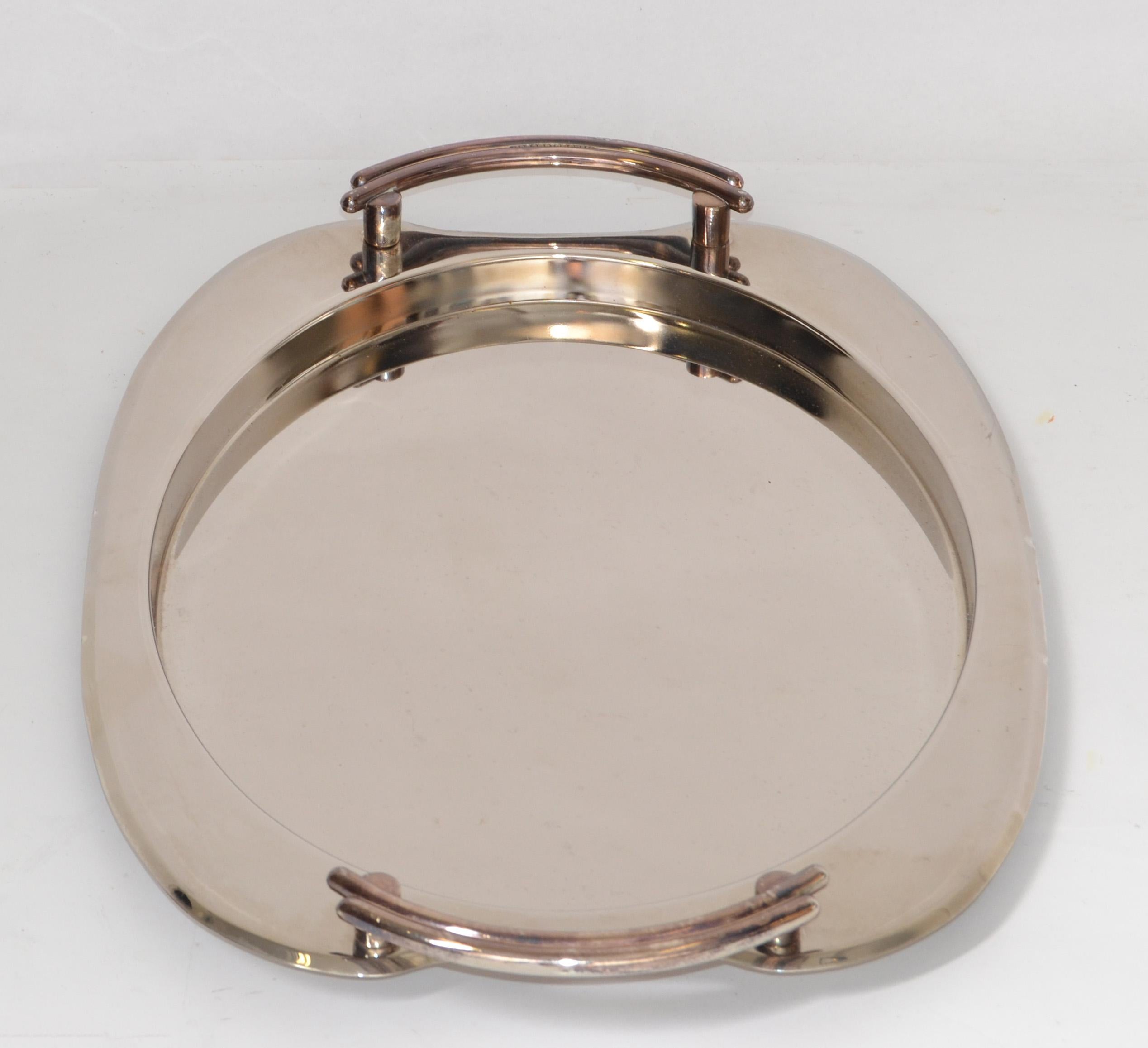 Art Deco Polished Steel & Silver Serveware Platter Barware Serving Tray 1950  For Sale 4