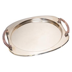 Piatto da portata Art Deco in acciaio lucido e argento Vassoio da portata Barware 1950