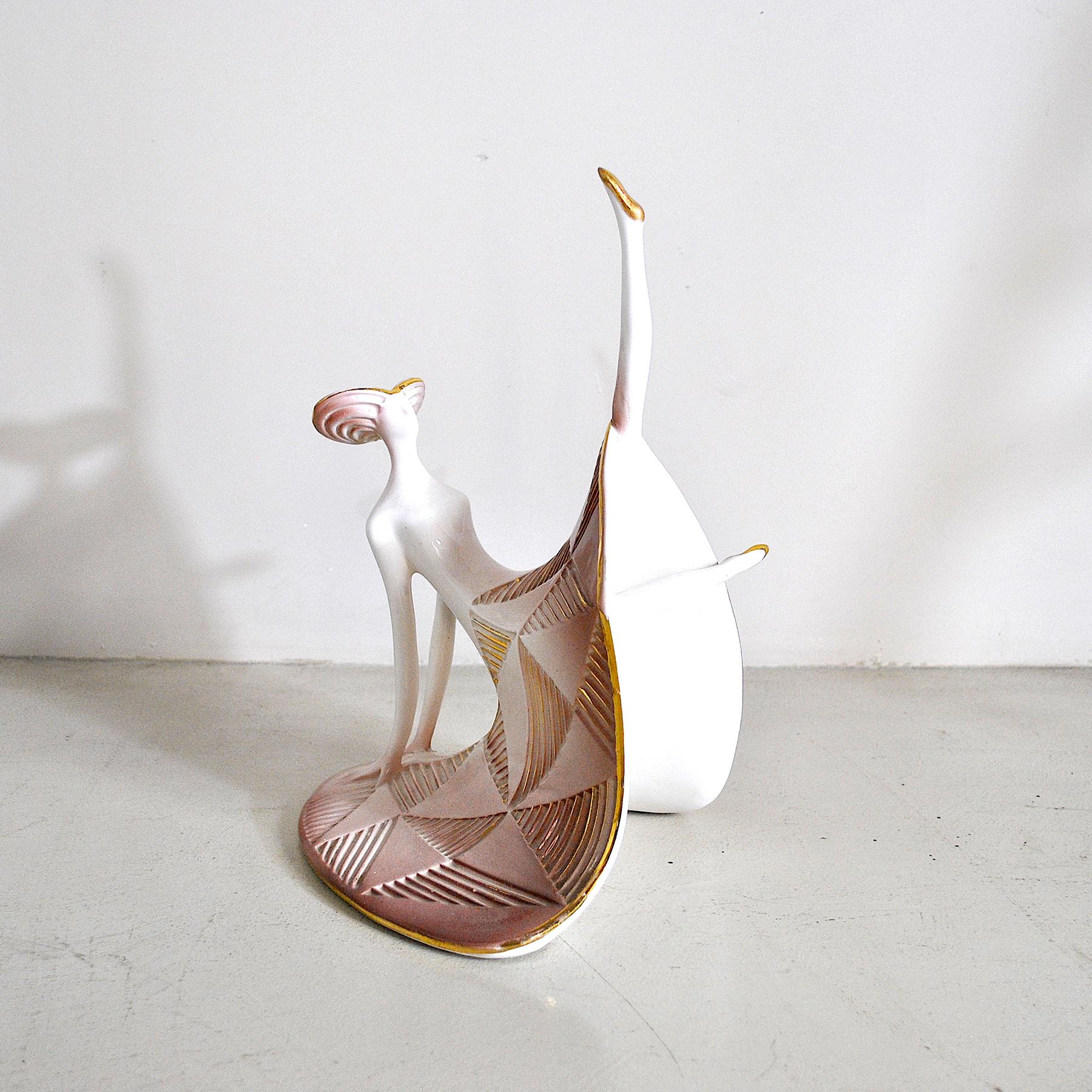 Polychrome ceramic sculpture from the 1930s depicting a futurist school dancer.