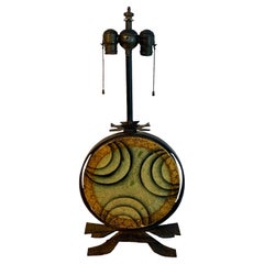 Art Deco Polychromed Lacquered & Iron Lamp, Labelled Beardsley Studios