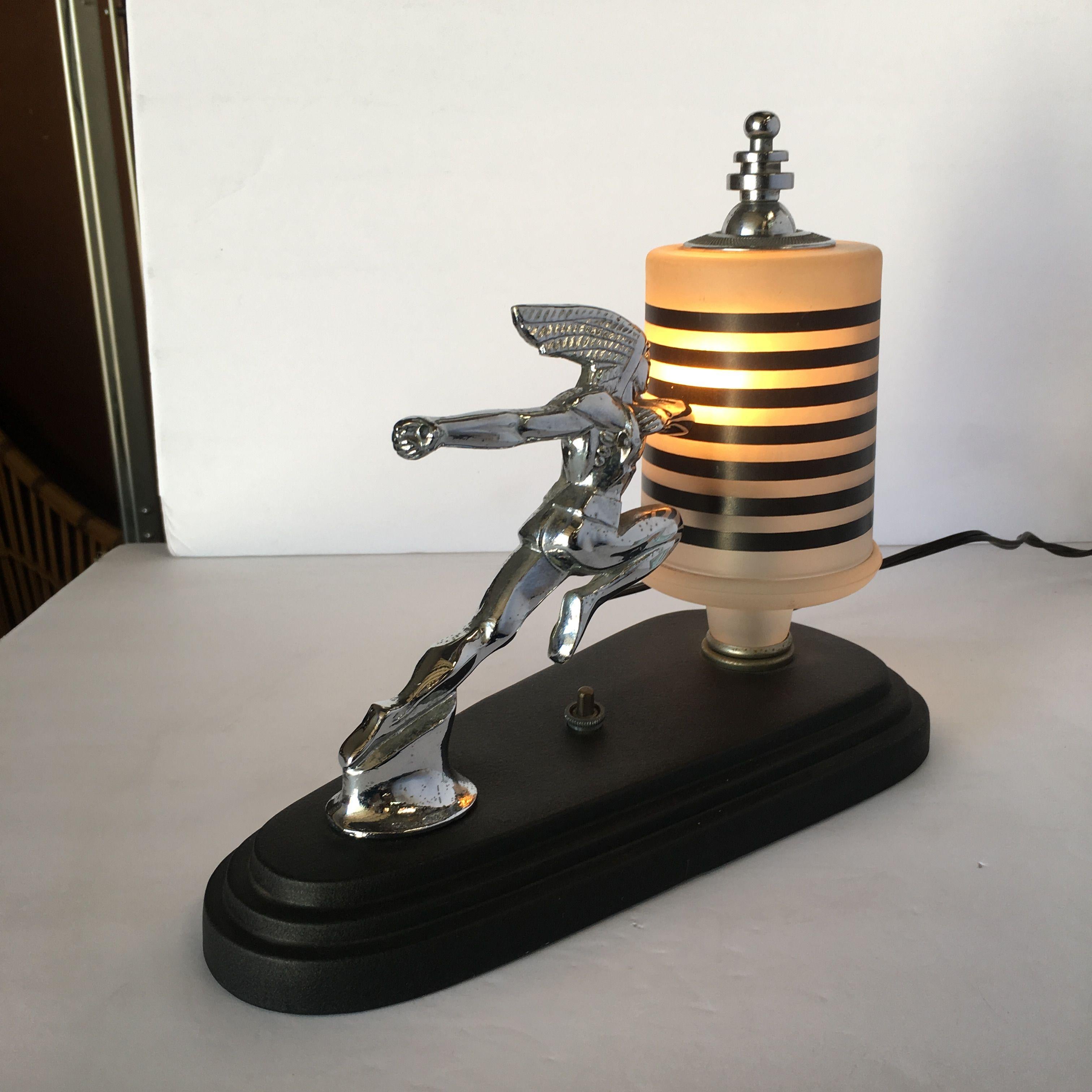 American Art Deco Pontiac Running Red Indian Hood Ornament Lamp
