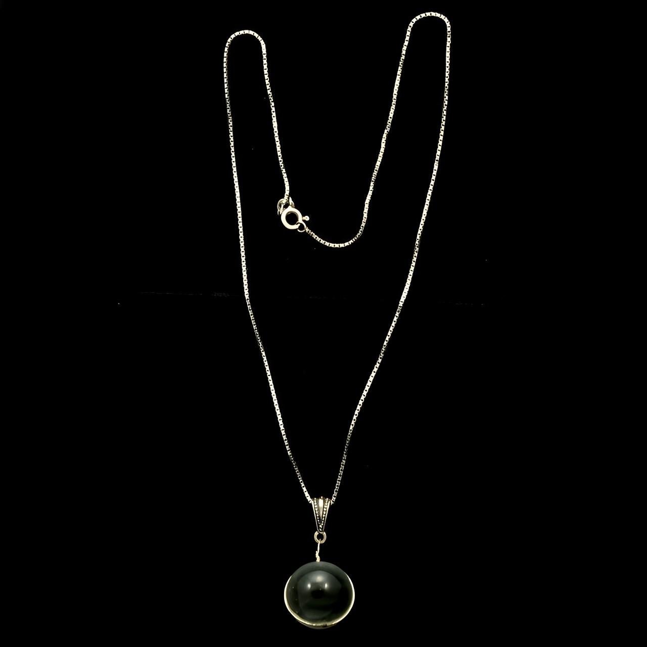Women's or Men's Art Deco Pools of Light Crystal Orb Sterling Silver Box Chain Pendant Necklace  For Sale