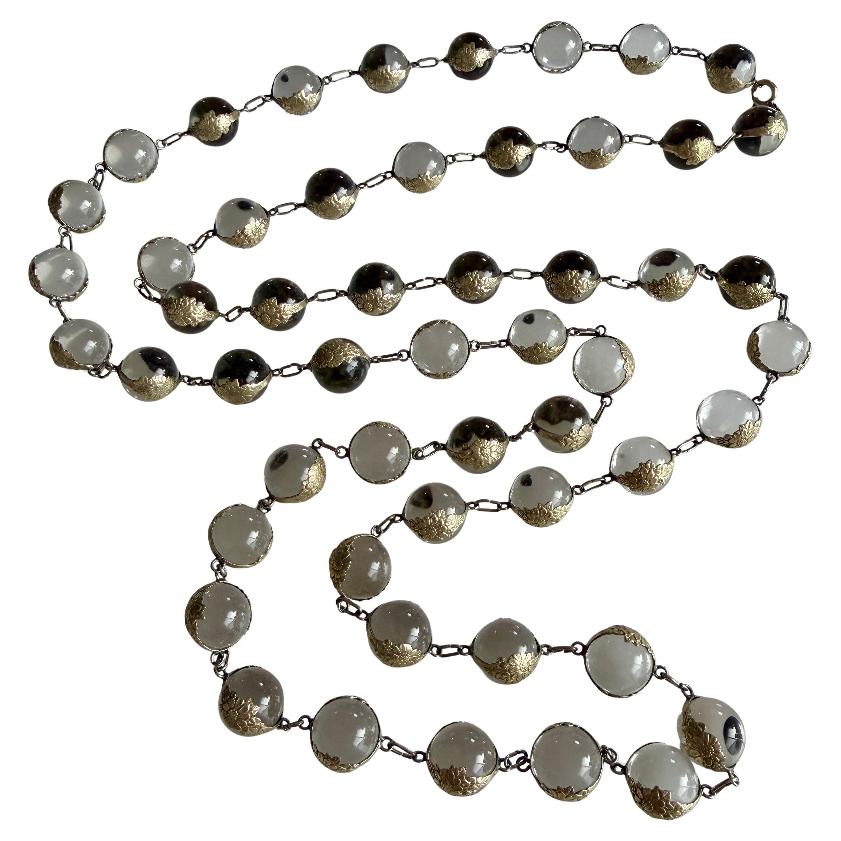 Art Deco Pools of Light Rock Crystal Silver Gilt Necklace 45"