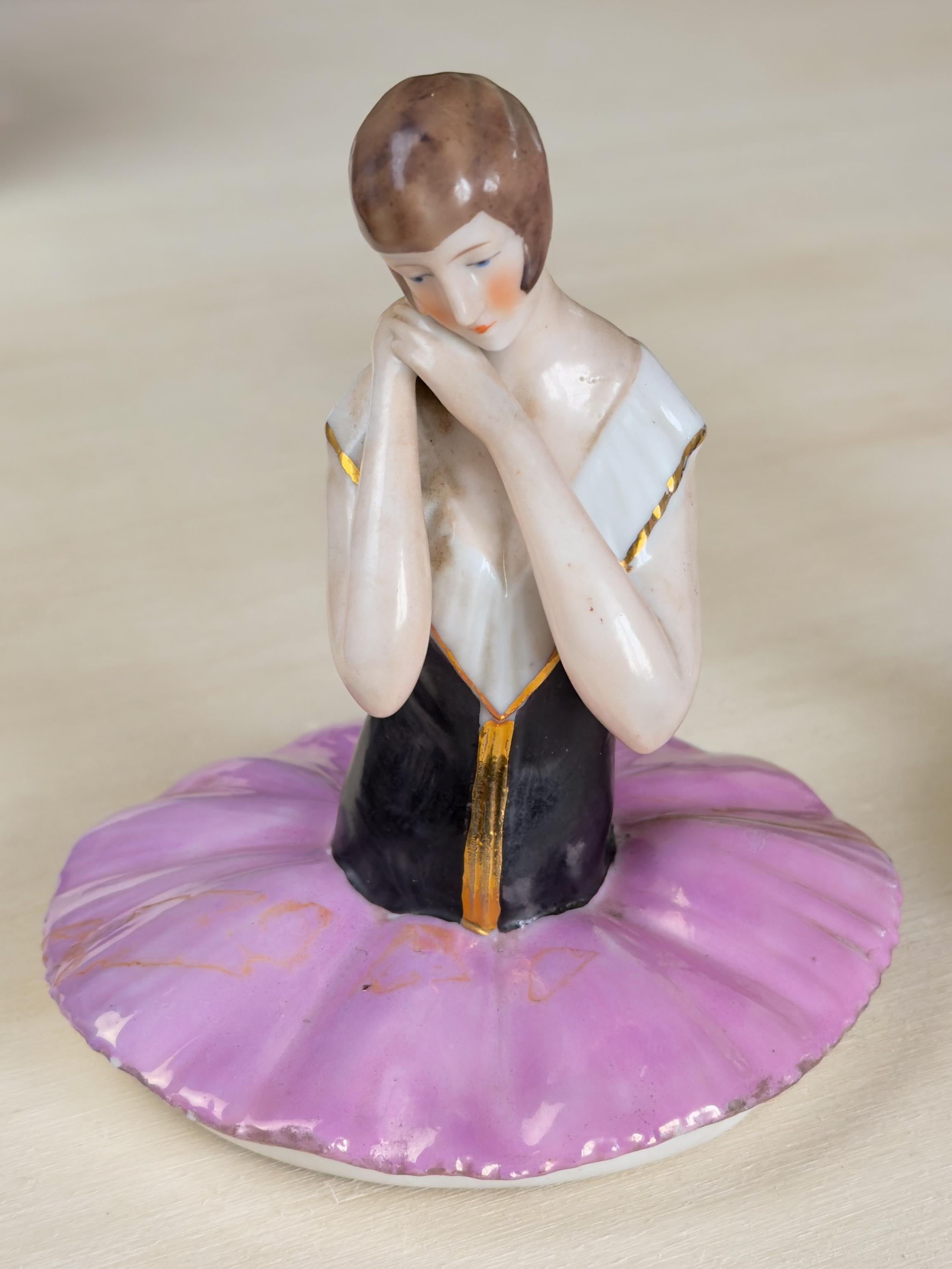 Boîte à bijoux de ballerine ou boîte à poudre Art déco, Allemagne, années 1930 en vente 1