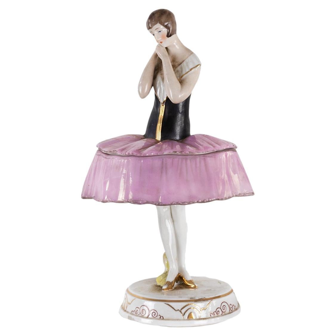 Portagioie o portacipria in porcellana Art Deco Ballerina, Germania, anni
30