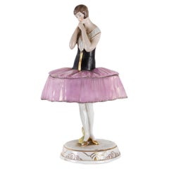 Art Deco Porcelain Ballerina Jewelry or Powder Box, Germany, 1930s