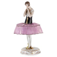 Art Deco Porcelain Ballerina Jewelry or Powder Box, Germany, 1930s