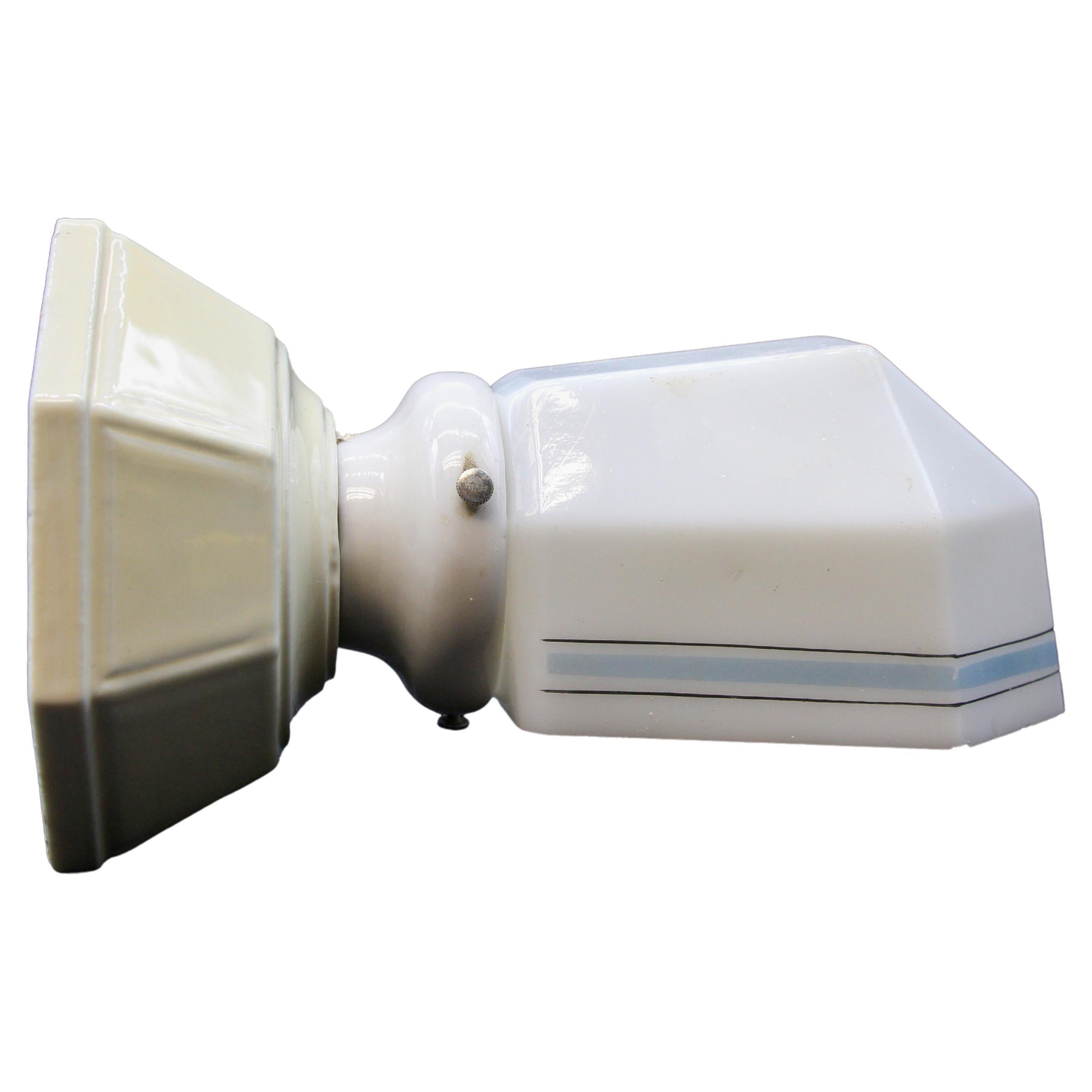 Art Deco White Porcelain Bathroom Light Fixture with Cast Glass and 2 Lights For Sale at 1stDibs