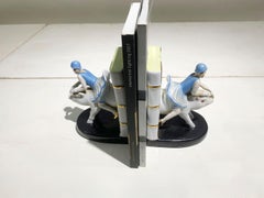 Art Deco Porcelain Bookends & Trinket Dish, Flapper Girl on Pig, Set of 3