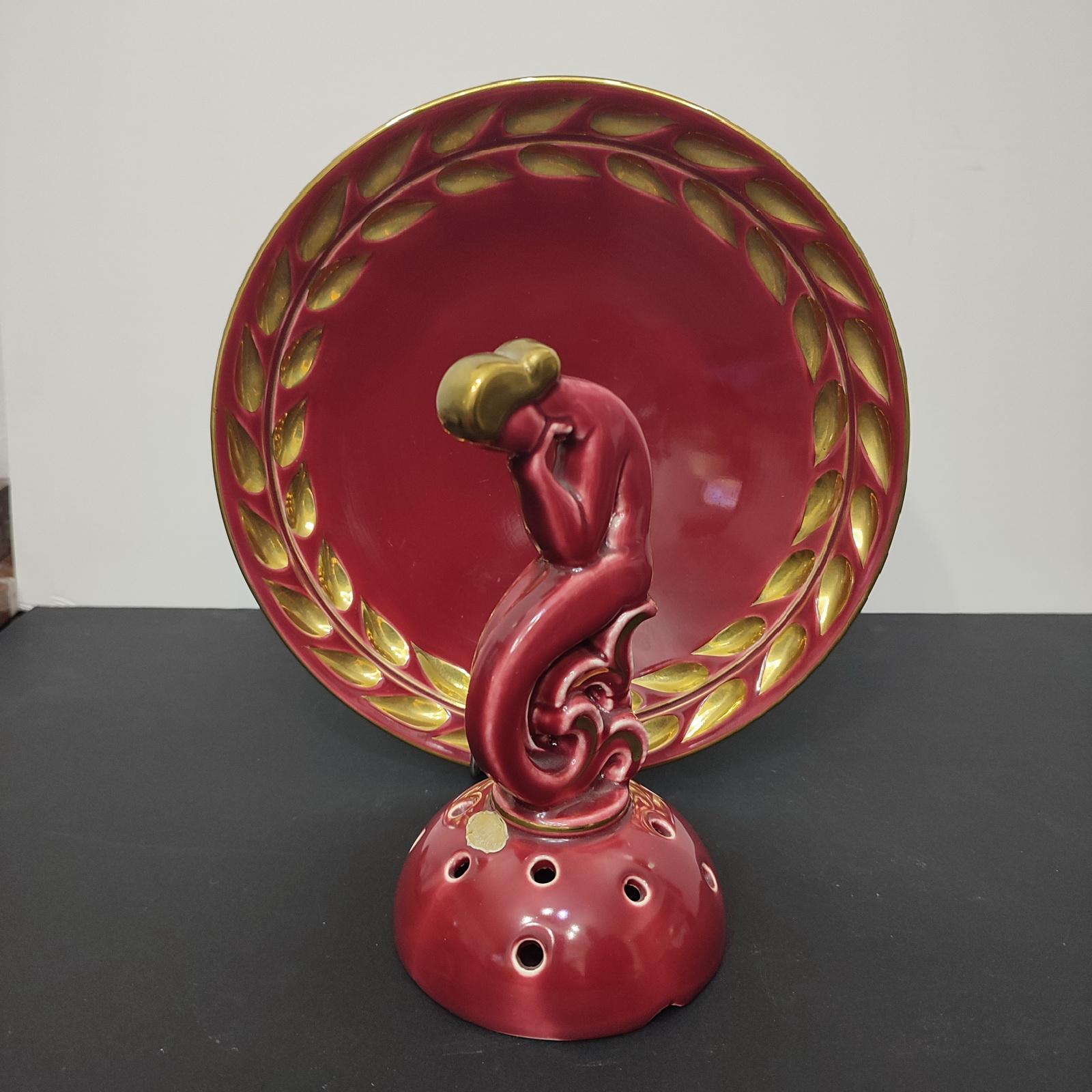Art Deco Porcelain Bowl and Flower Stand, Ruby Red, Arthur Percy for Gefle In Good Condition For Sale In Bochum, NRW