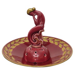 Ciotola e portafiori in porcellana Art Déco, rosso rubino, Arthur Percy per Gefle