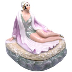 Art Deco Porcelain Box of a Flapper Girl, Germany, 1930