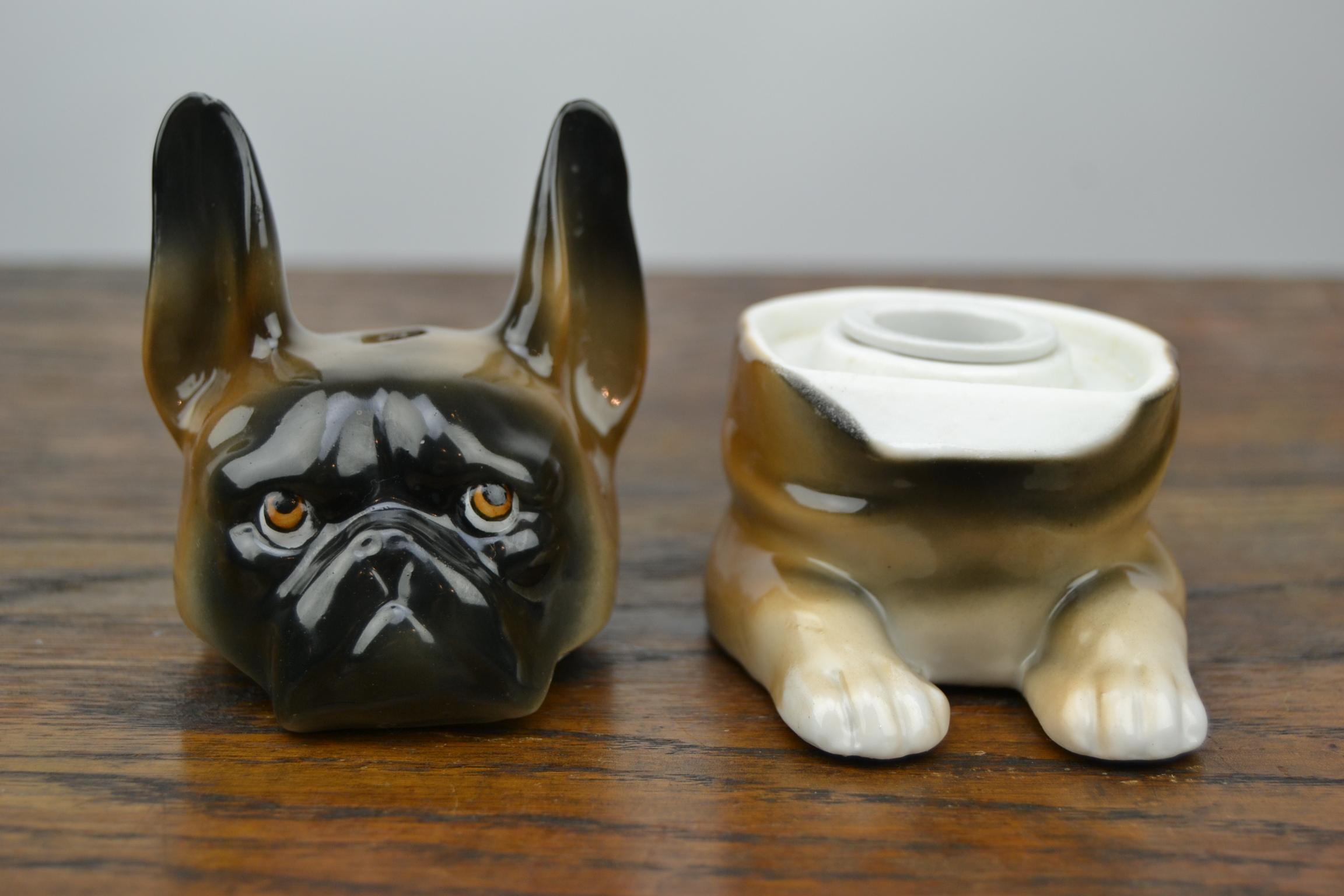 Art Deco Porcelain Bulldog Inkwell, Germany In Good Condition In Antwerp, BE