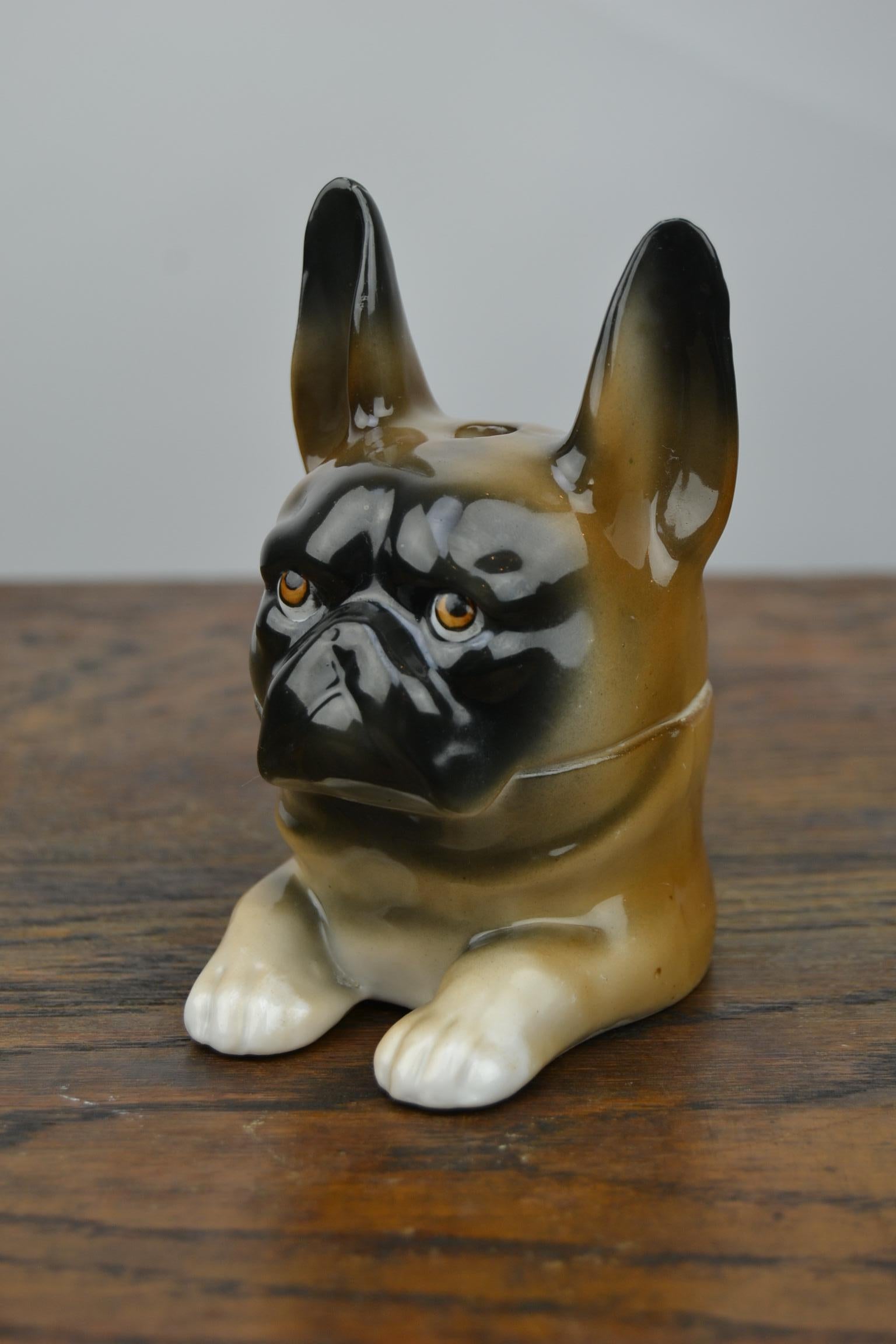 20th Century Art Deco Porcelain Bulldog Inkwell, Germany