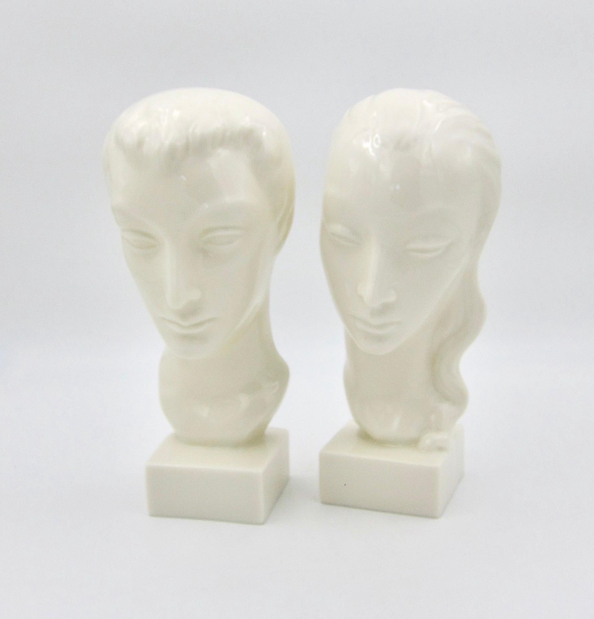 Art Deco Porcelain Bust Pair by Geza de Vegh for Lenox In Good Condition In Los Angeles, CA