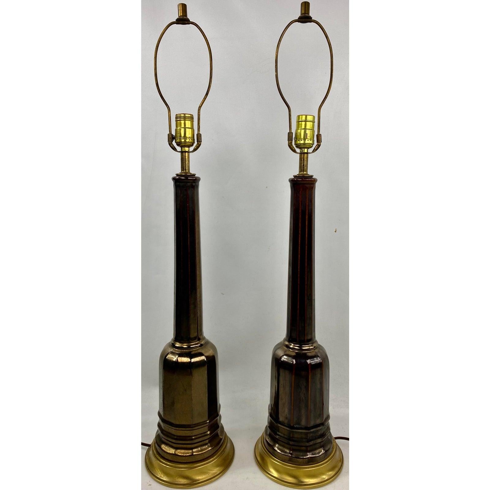 Art Deco Porcelain Column Lamps - a Pair In Good Condition For Sale In Esperance, NY