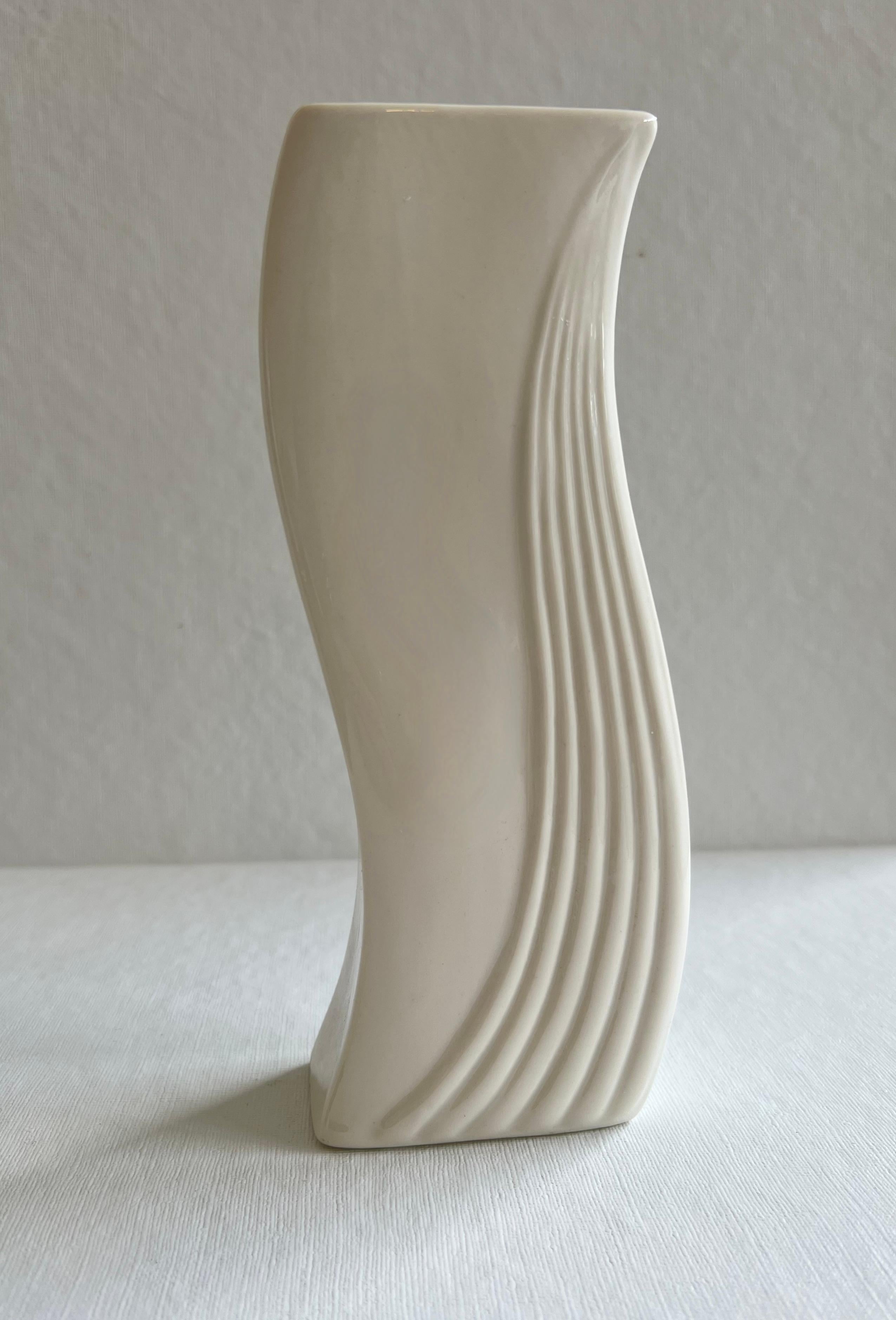 Northern Irish Art Deco Porcelain Cream Candlestick Candleholder by Beleek Pottery Ireland For Sale