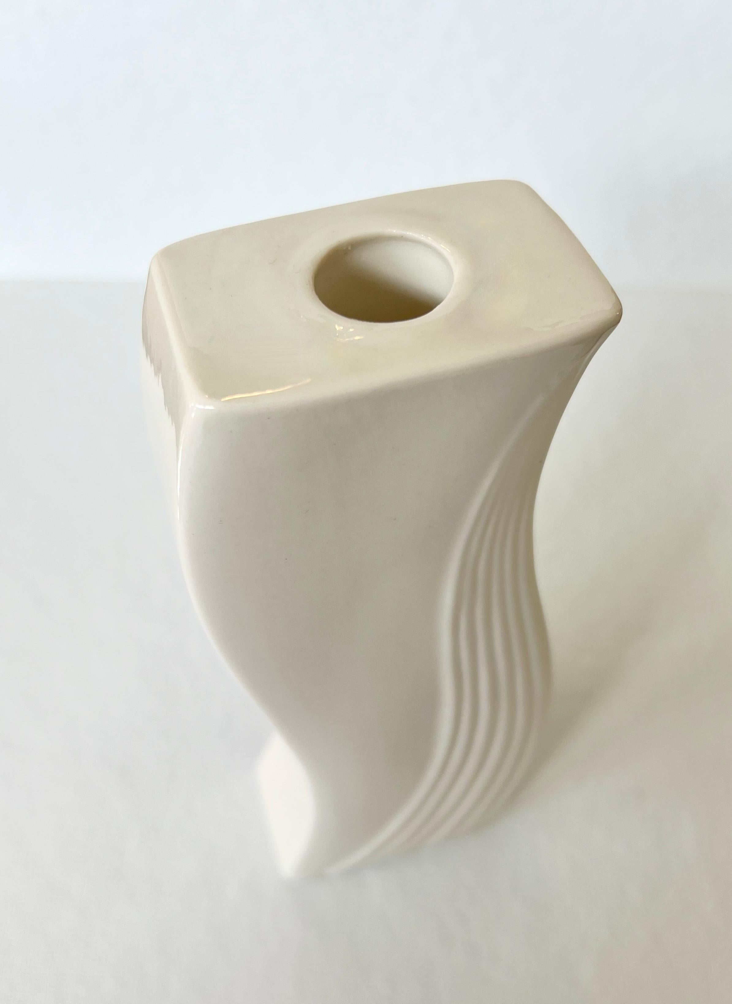 Art Deco Porcelain Cream Candlestick Candleholder by Beleek Pottery Ireland In Good Condition For Sale In Draper, UT