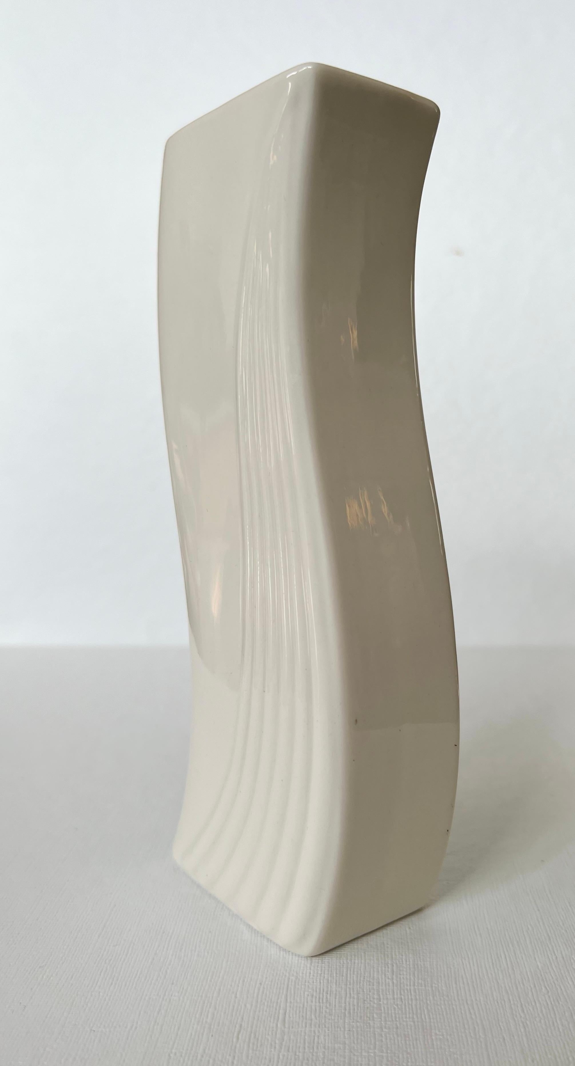 Contemporary Art Deco Porcelain Cream Candlestick Candleholder by Beleek Pottery Ireland For Sale