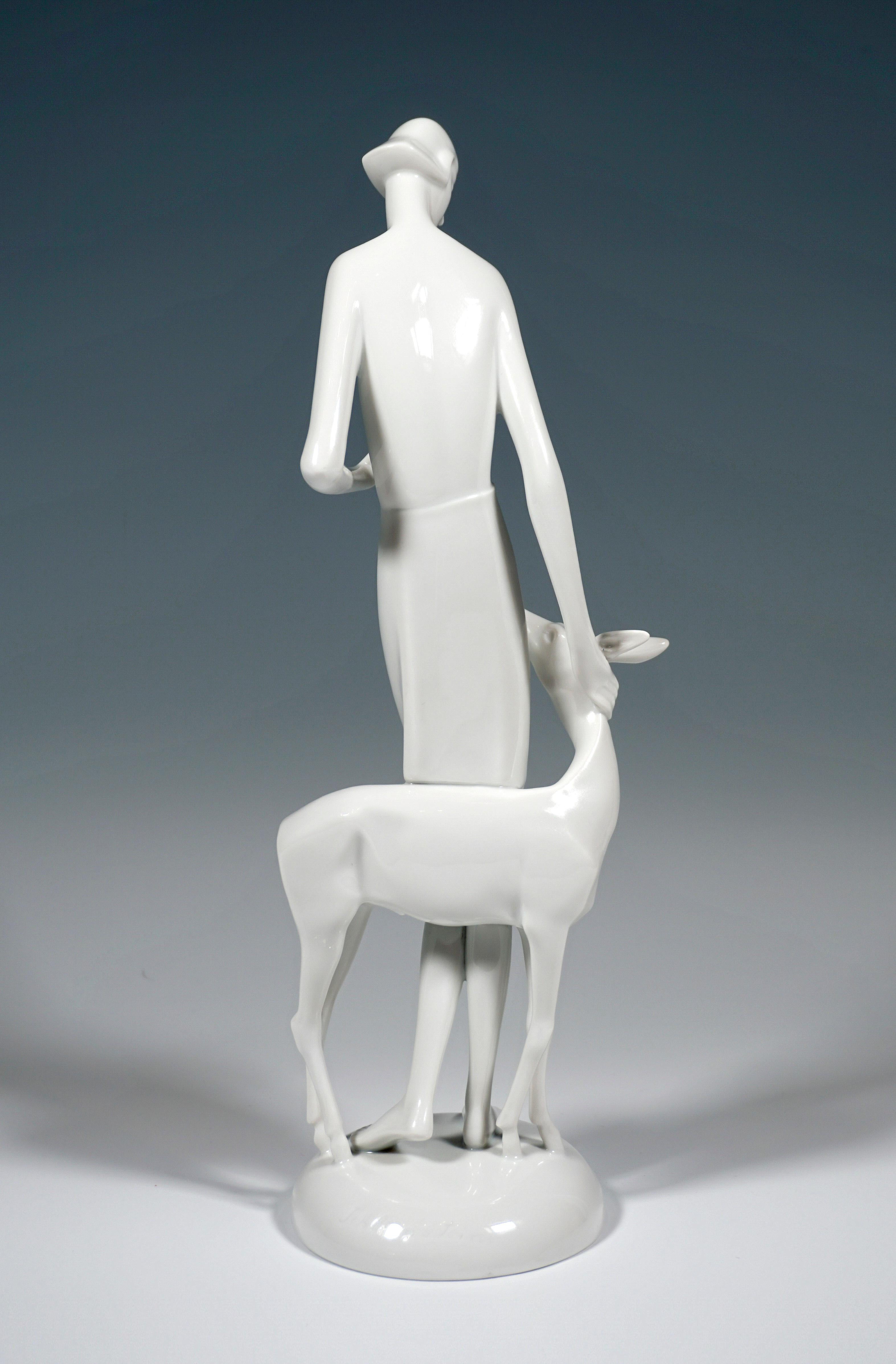 Art Deco Art Déco Porcelain Figure 'Girl With Deer' by Schliepstein, Rosenthal Germany