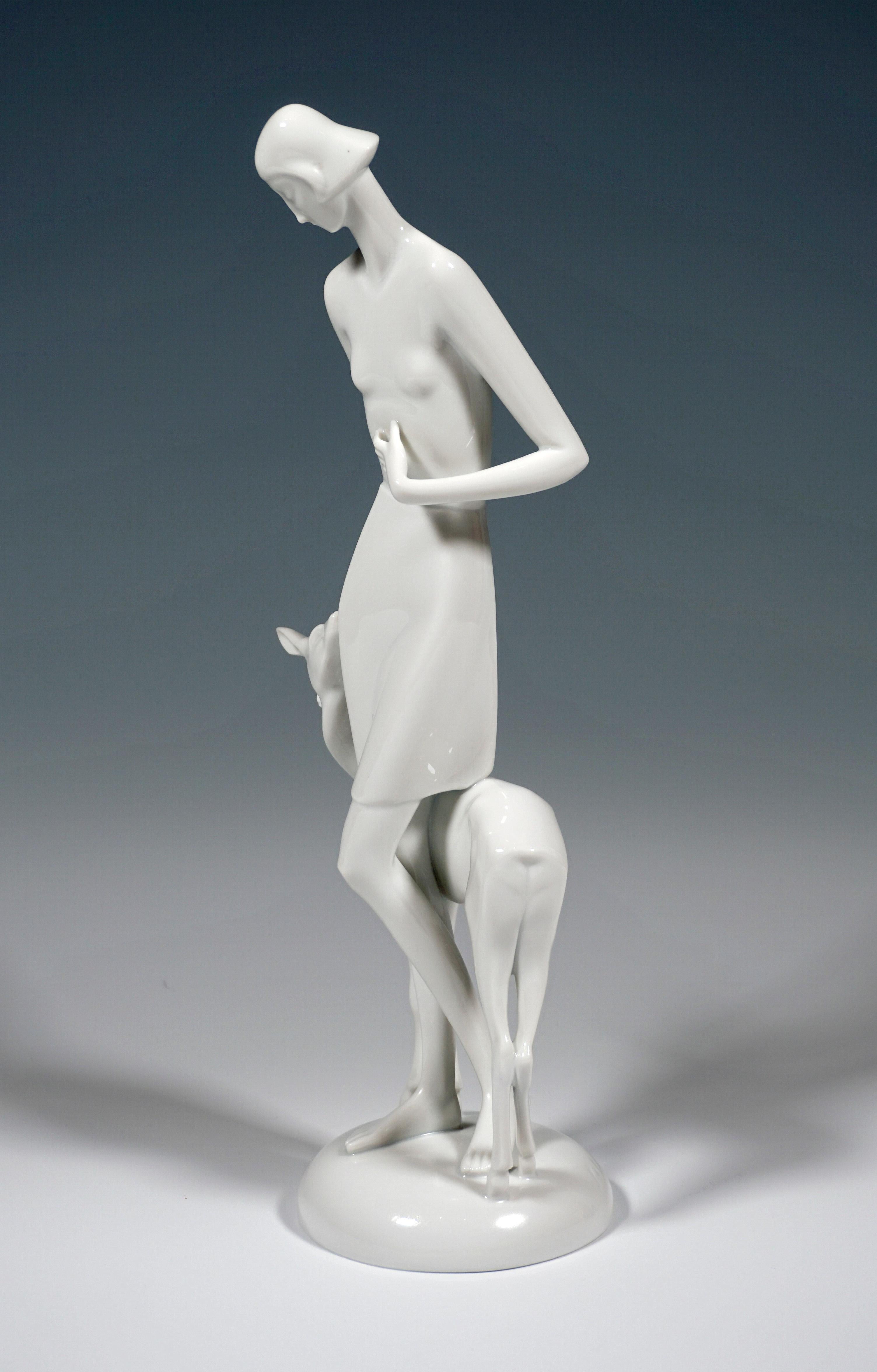 Hand-Crafted Art Déco Porcelain Figure 'Girl With Deer' by Schliepstein, Rosenthal Germany