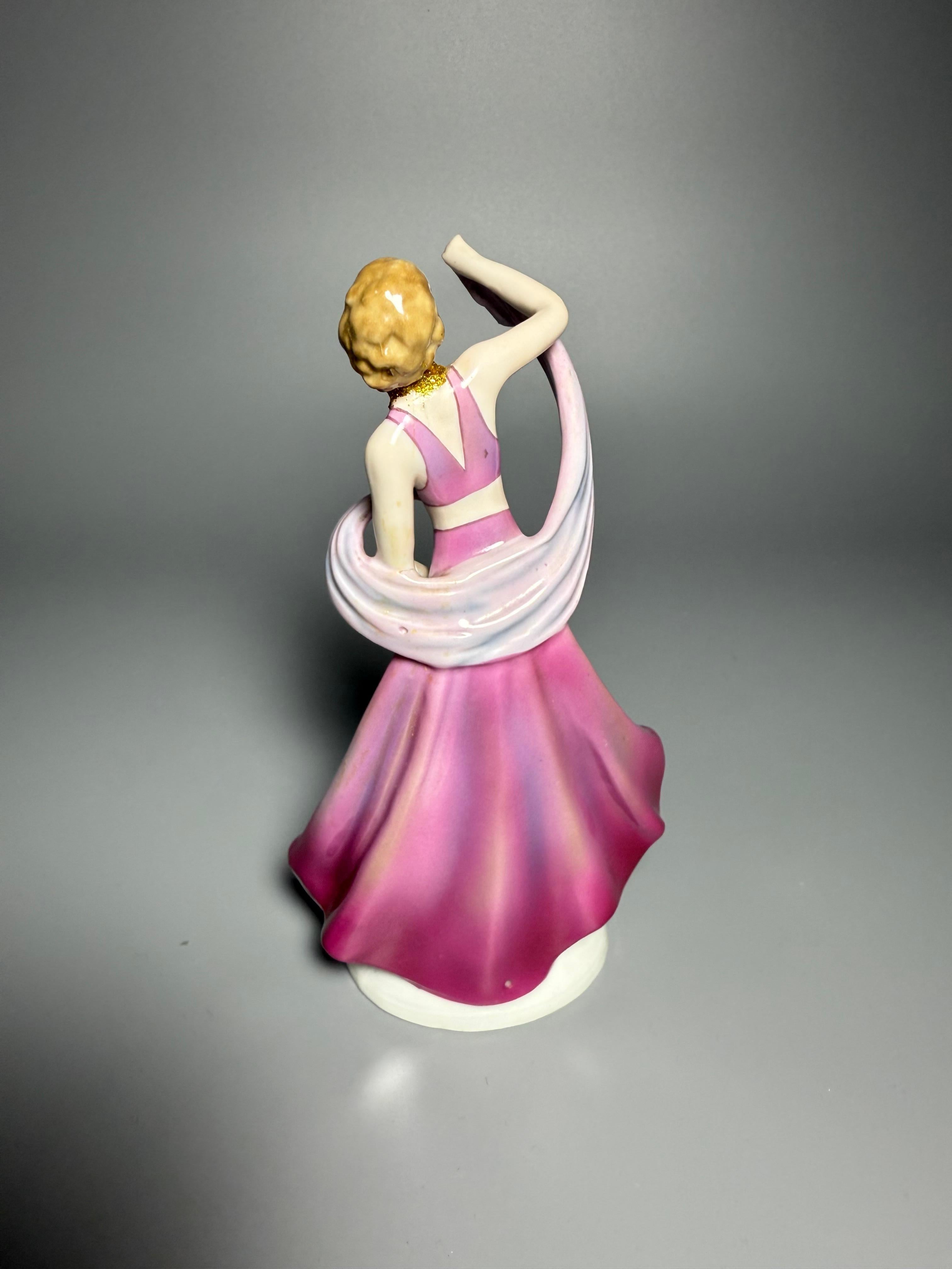 Figura in porcellana Art Deco Donna danzante rosa Fasold & Strauch Germania in vendita 2