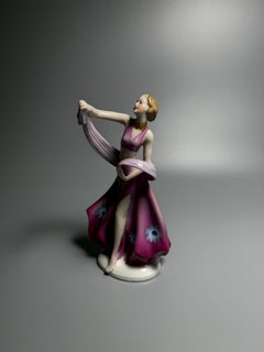 Art Deco Porcelain Figure Pink Dancing Woman Fasold & Strauch Germany