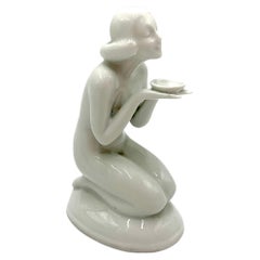 Art Deco Porcelain Figurine of a Woman "Kneeling", Bogucice, Poland, 1930s