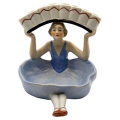 Art Deco Porcelain Flapper Girl Half Doll Cigarette Striker, French, c1930