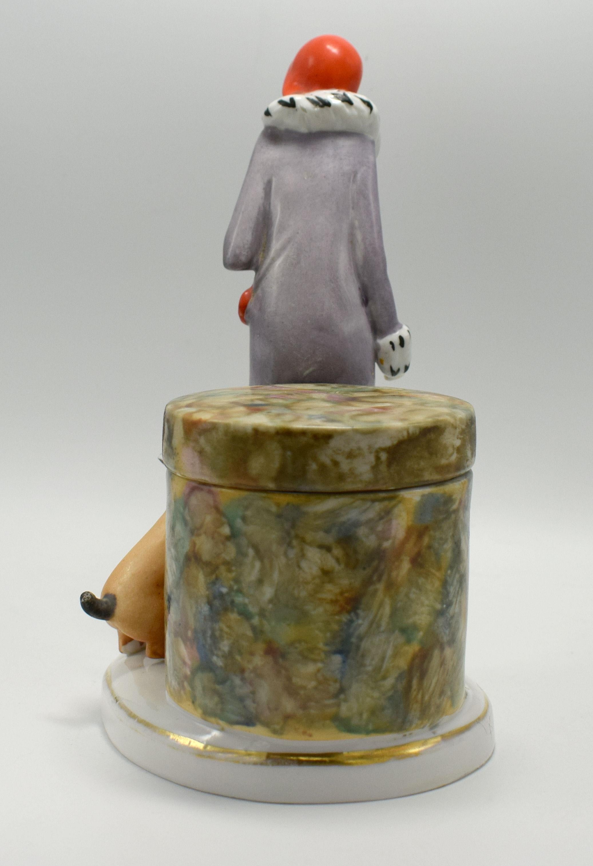 Art Deco Porcelain Flapper Girl Half Doll Dresser Powder/ Trinket Box circa 1930 1