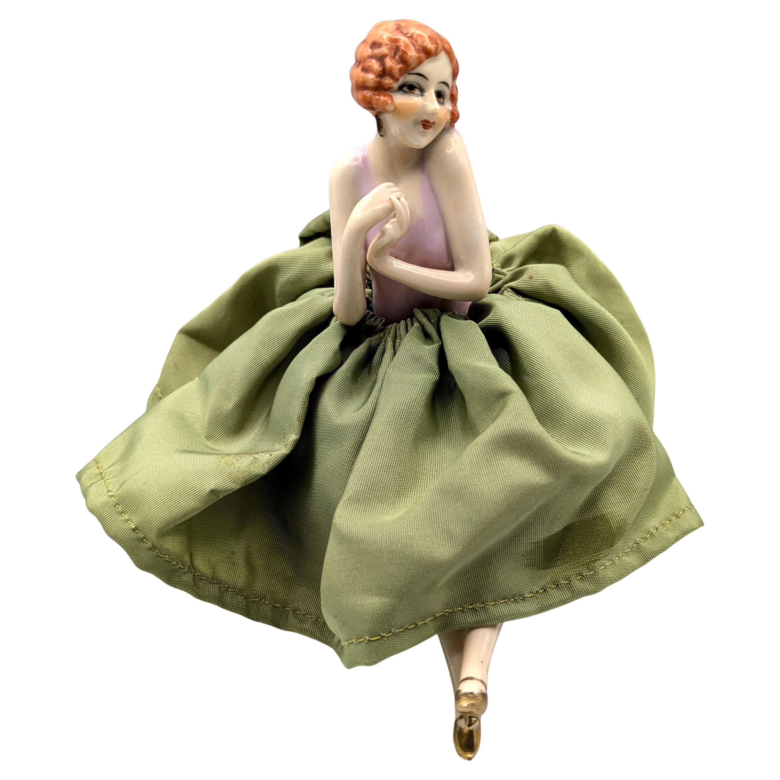 Art Deco Porcelain Flapper Girl Half Doll With Legs by Fasold
Stuach, c1930