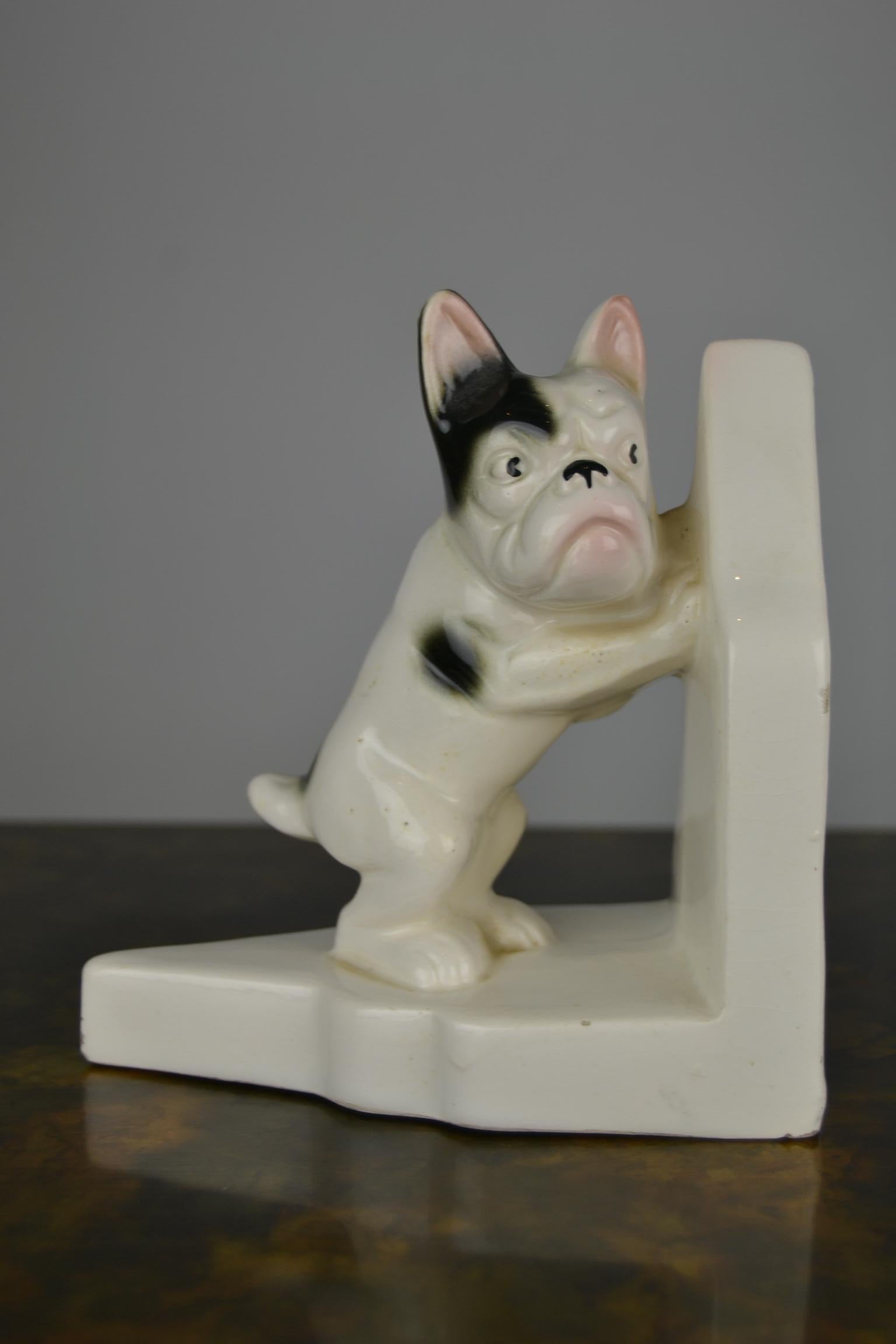 Art Deco Porcelain French Bulldog Bookends, Germany In Good Condition In Antwerp, BE