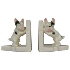 Retro Art Deco Porcelain French Bulldog Bookends, Germany