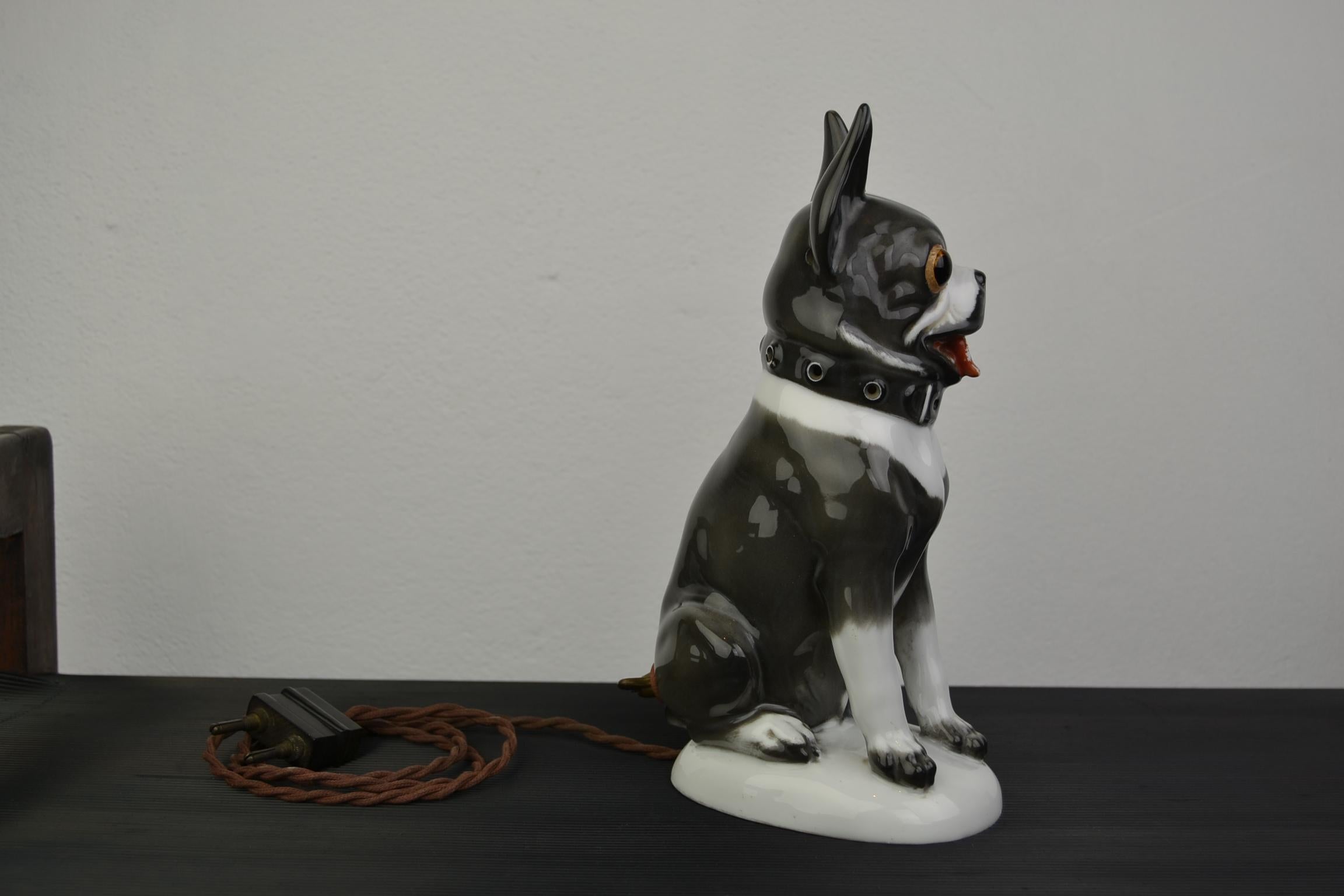 Art Deco Porcelain French Bulldog, Boston Terrier Perfume Lamp, Germany, 1930s 6