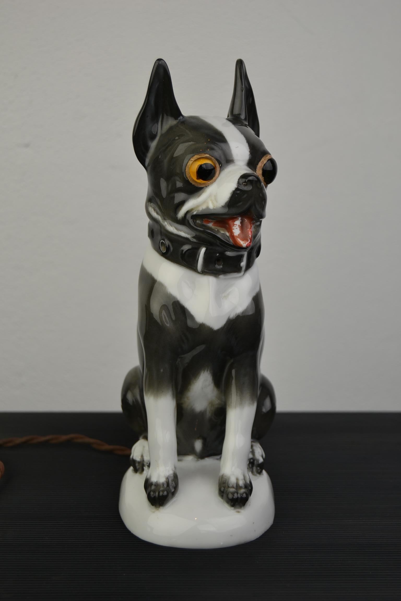 Art Deco Porcelain French Bulldog, Boston Terrier Perfume Lamp, Germany, 1930s 7