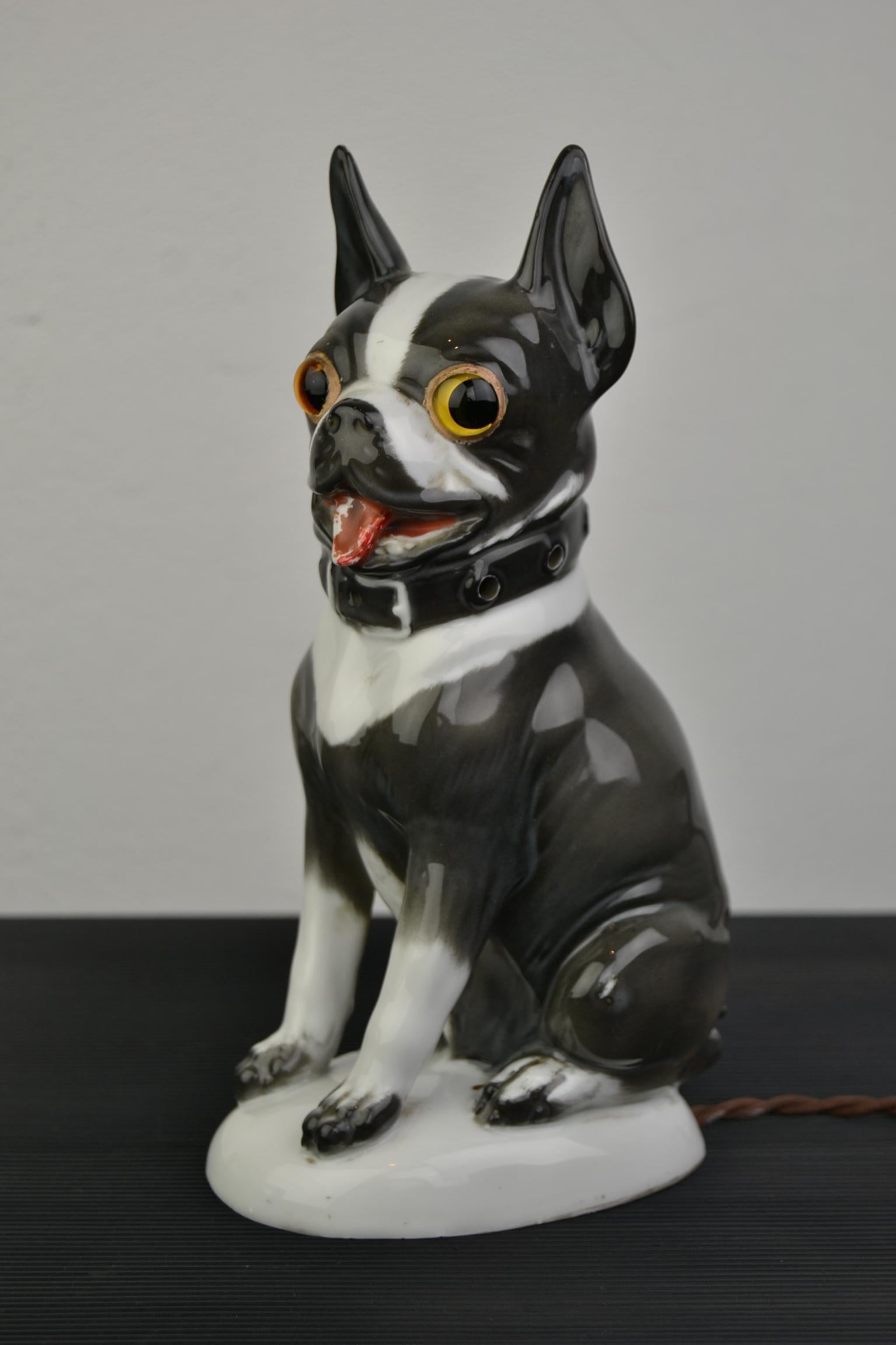 Art Deco Porcelain French Bulldog, Boston Terrier Perfume Lamp, Germany, 1930s 10