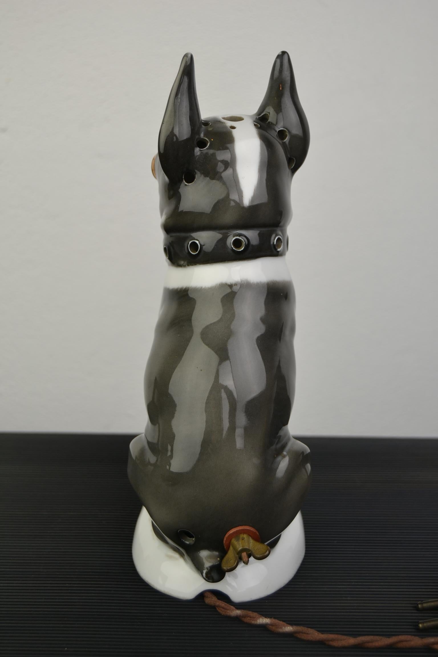 Art Deco Porcelain French Bulldog, Boston Terrier Perfume Lamp, Germany, 1930s 12