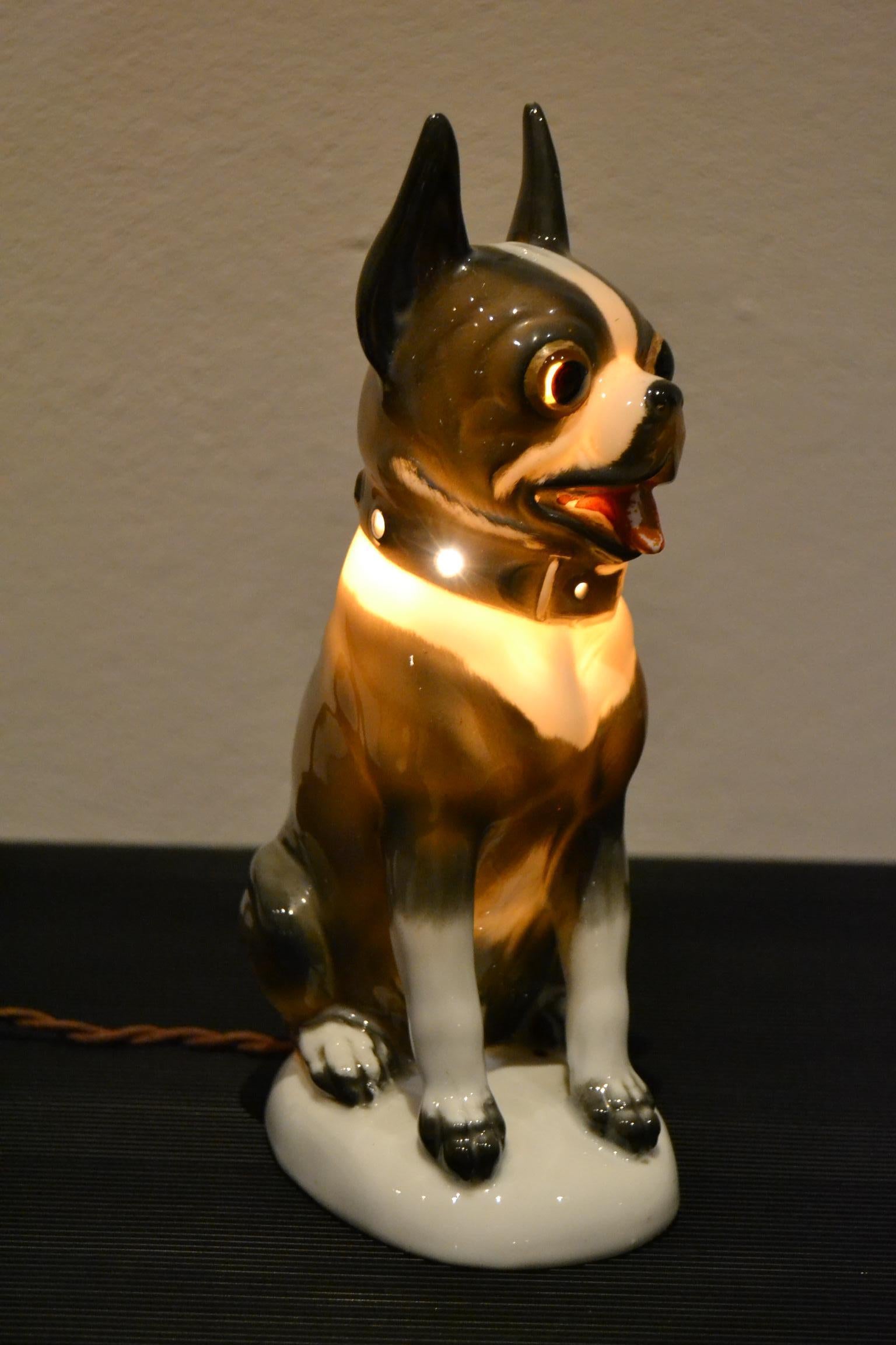 Art Deco Porcelain French Bulldog, Boston Terrier Perfume Lamp, Germany, 1930s 1