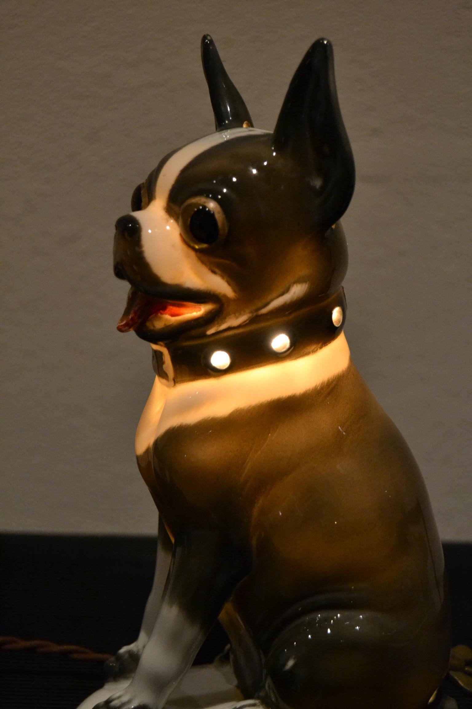 Art Deco Porcelain French Bulldog, Boston Terrier Perfume Lamp, Germany, 1930s 2