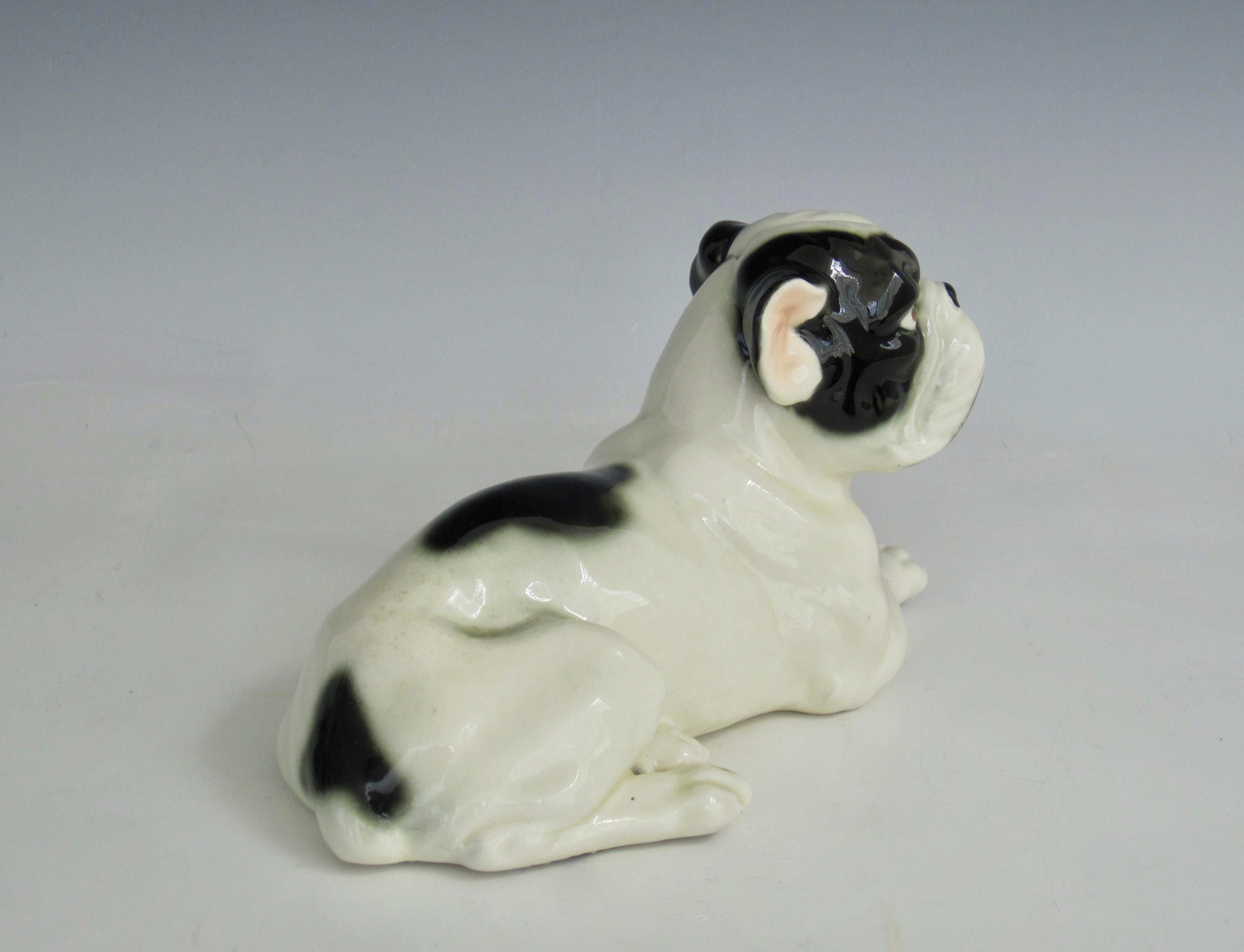 German Art Deco Porcelain Black & White Bulldog Sculpture For Sale