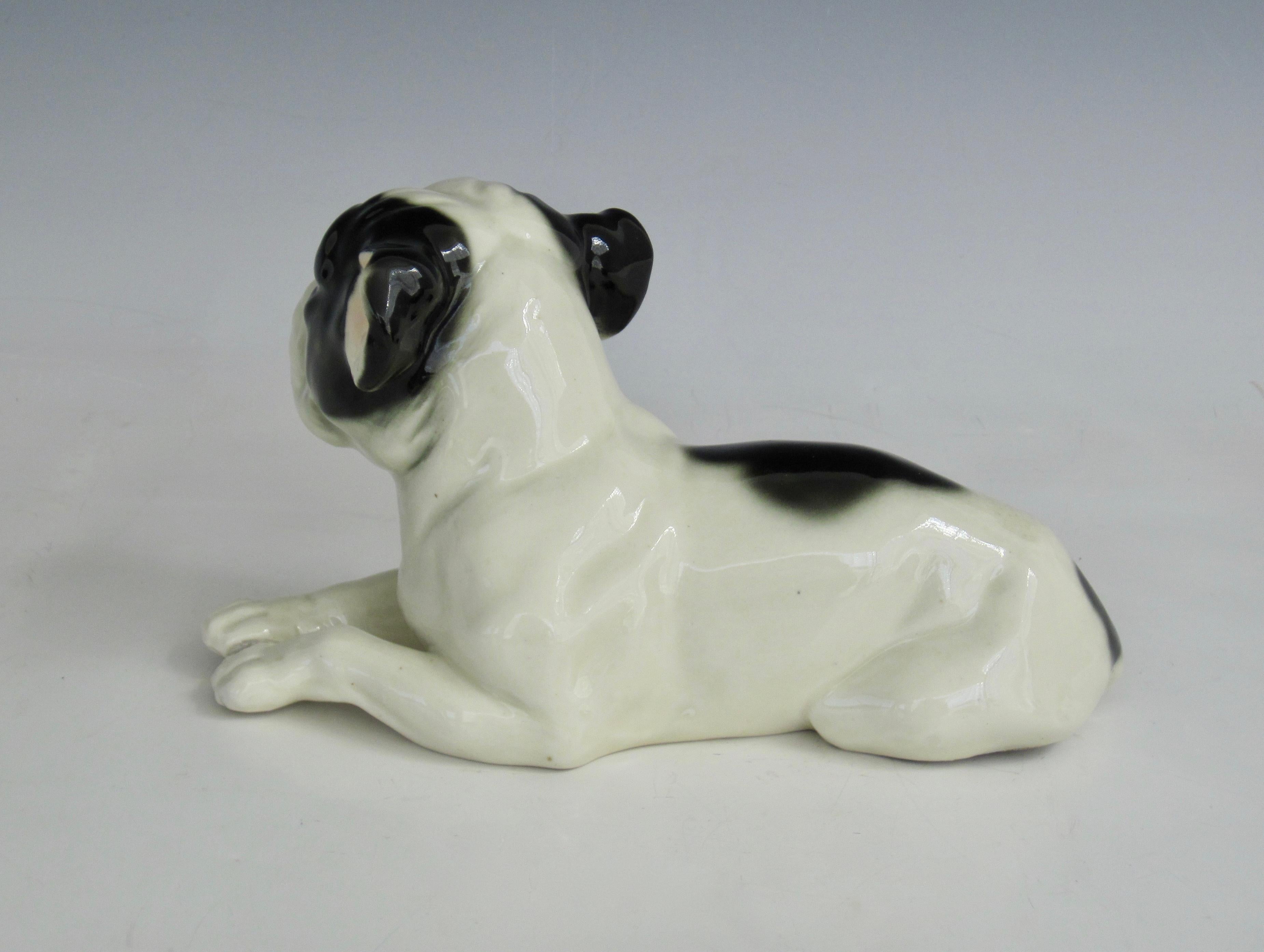 20th Century Art Deco Porcelain Black & White Bulldog Sculpture For Sale