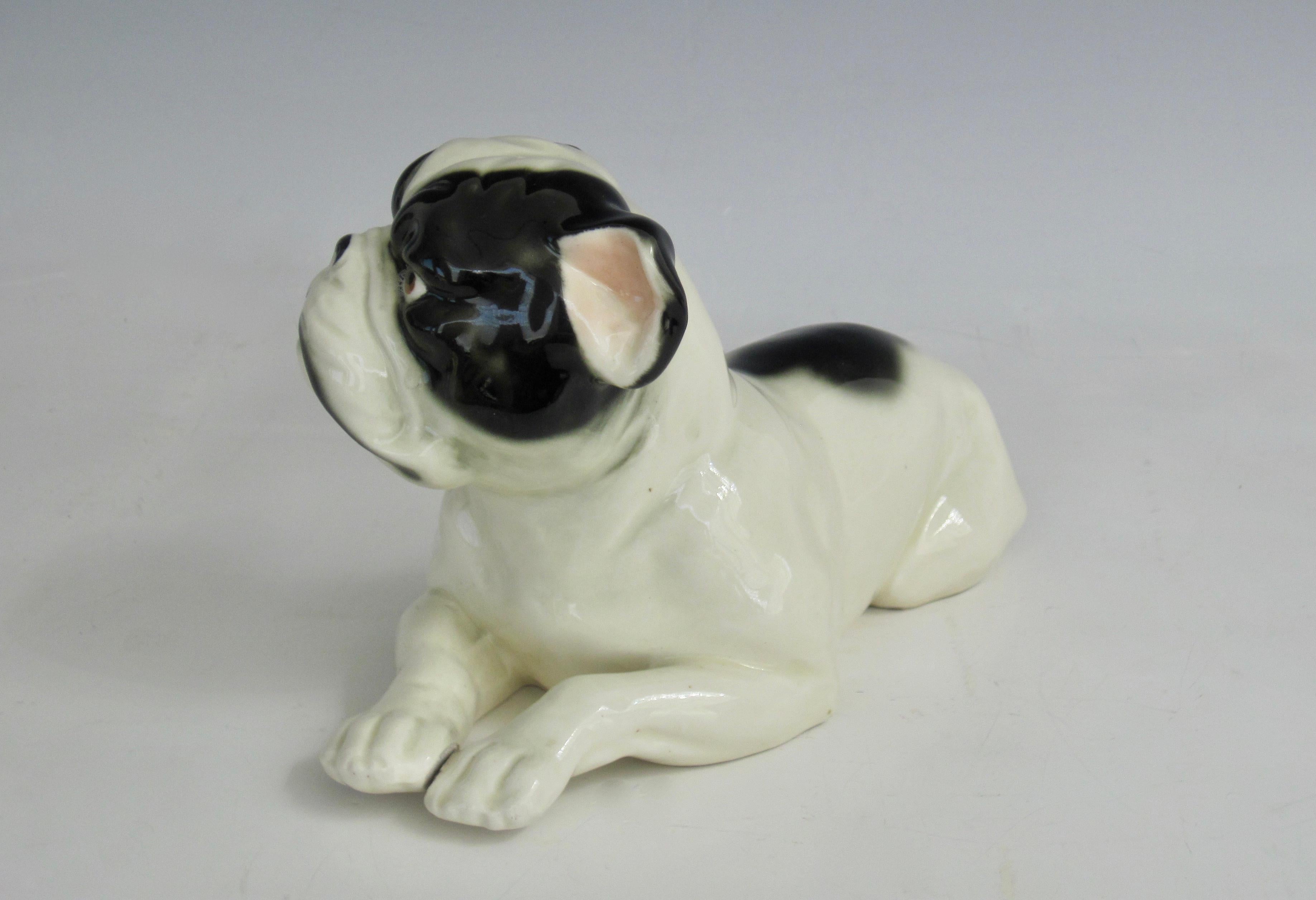 Art Deco Porcelain Black & White Bulldog Sculpture For Sale 1
