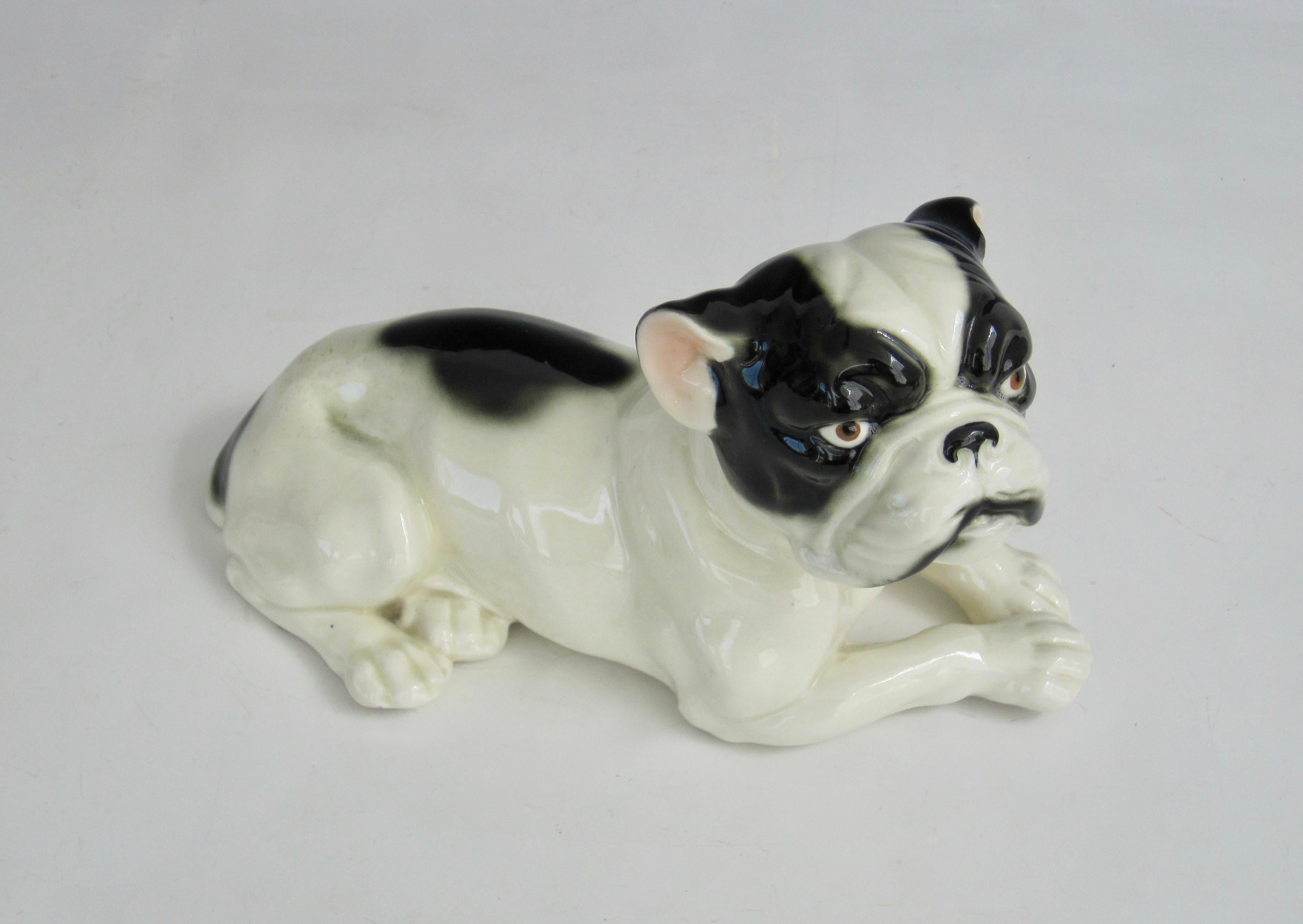 Art Deco Porcelain Black & White Bulldog Sculpture For Sale 2