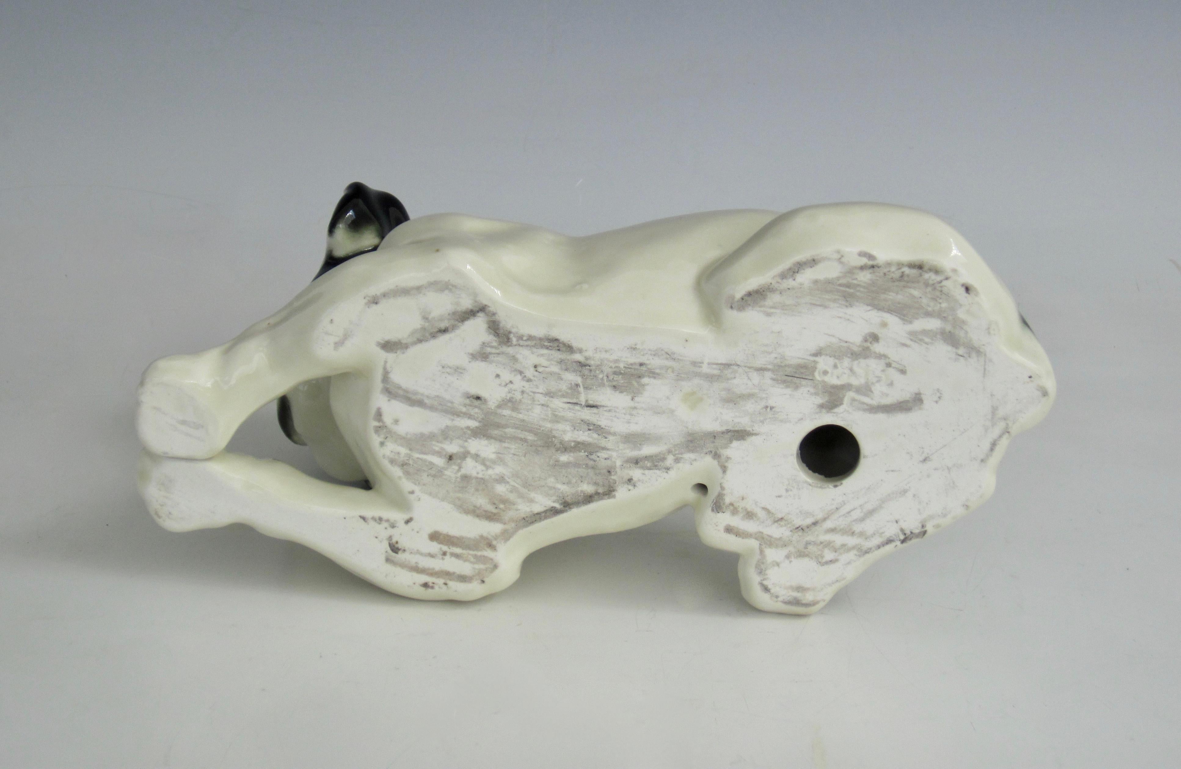 Art Deco Porcelain Black & White Bulldog Sculpture For Sale 3