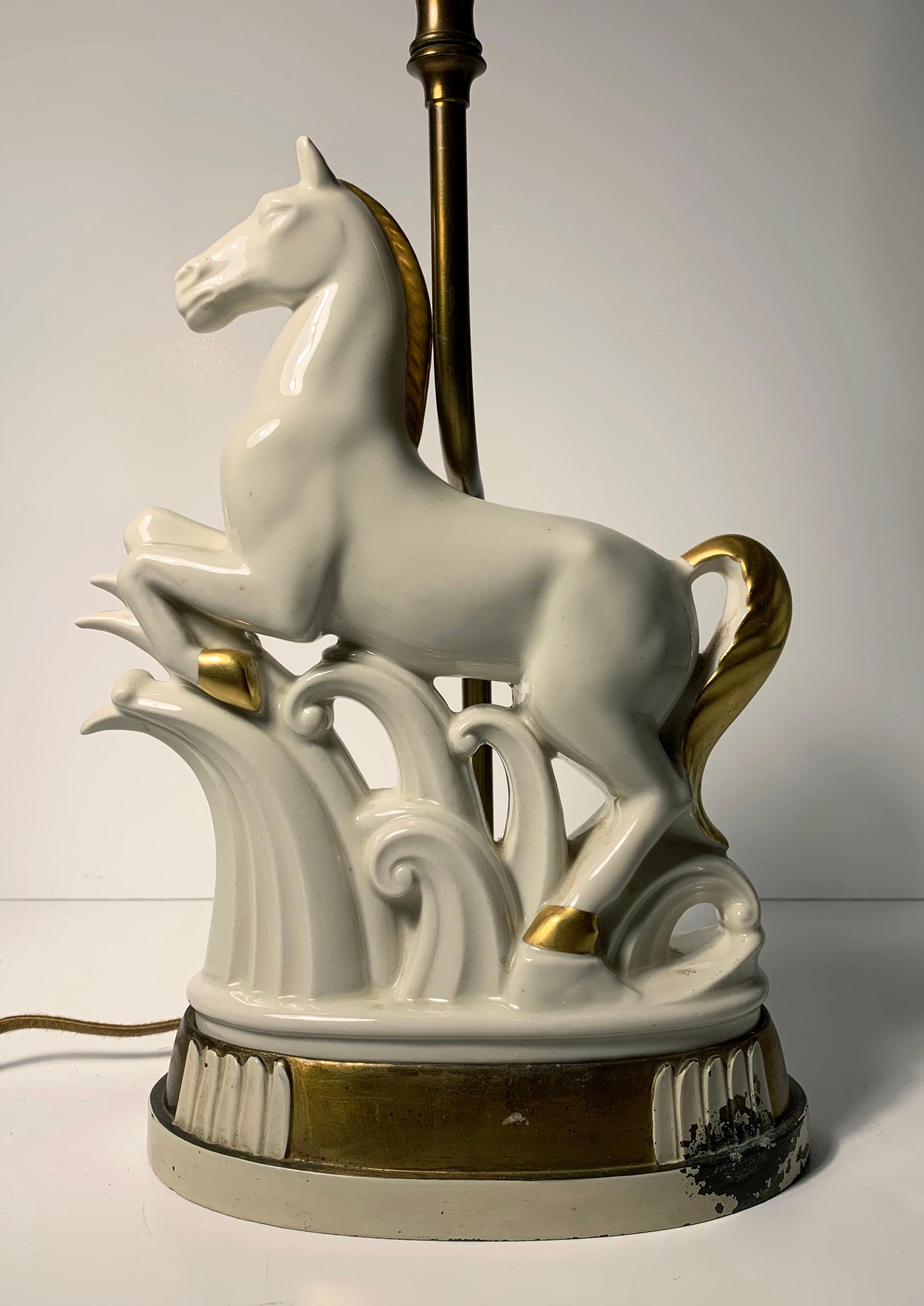 Art Deco Porcelain Horse Sculpture Lamp In Good Condition For Sale In Chicago, IL