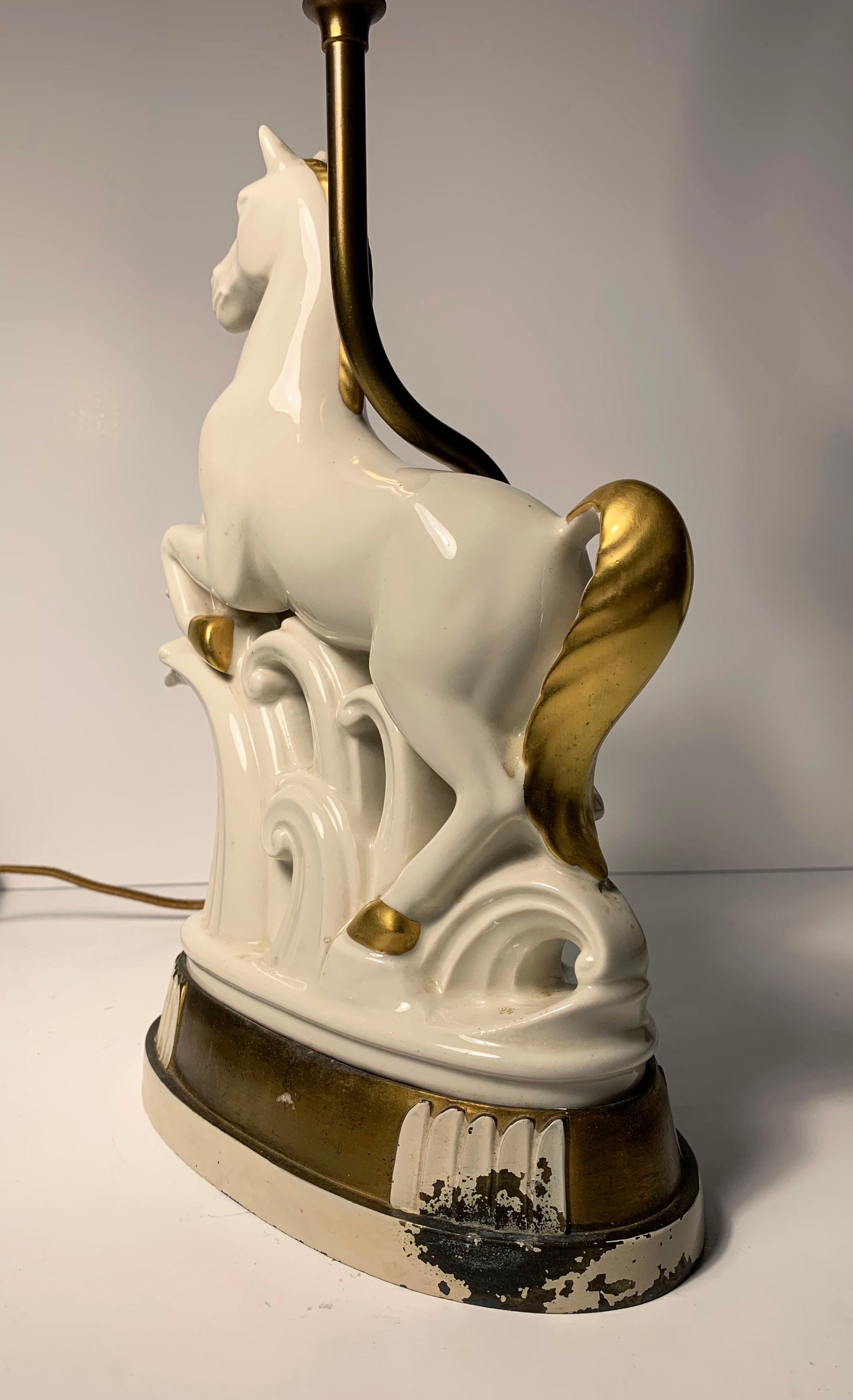 Art Deco Porcelain Horse Sculpture Lamp For Sale 3
