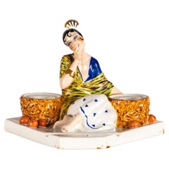 Encrier en porcelaine Art déco par A. Godard pour Etling Paris, circa 1930